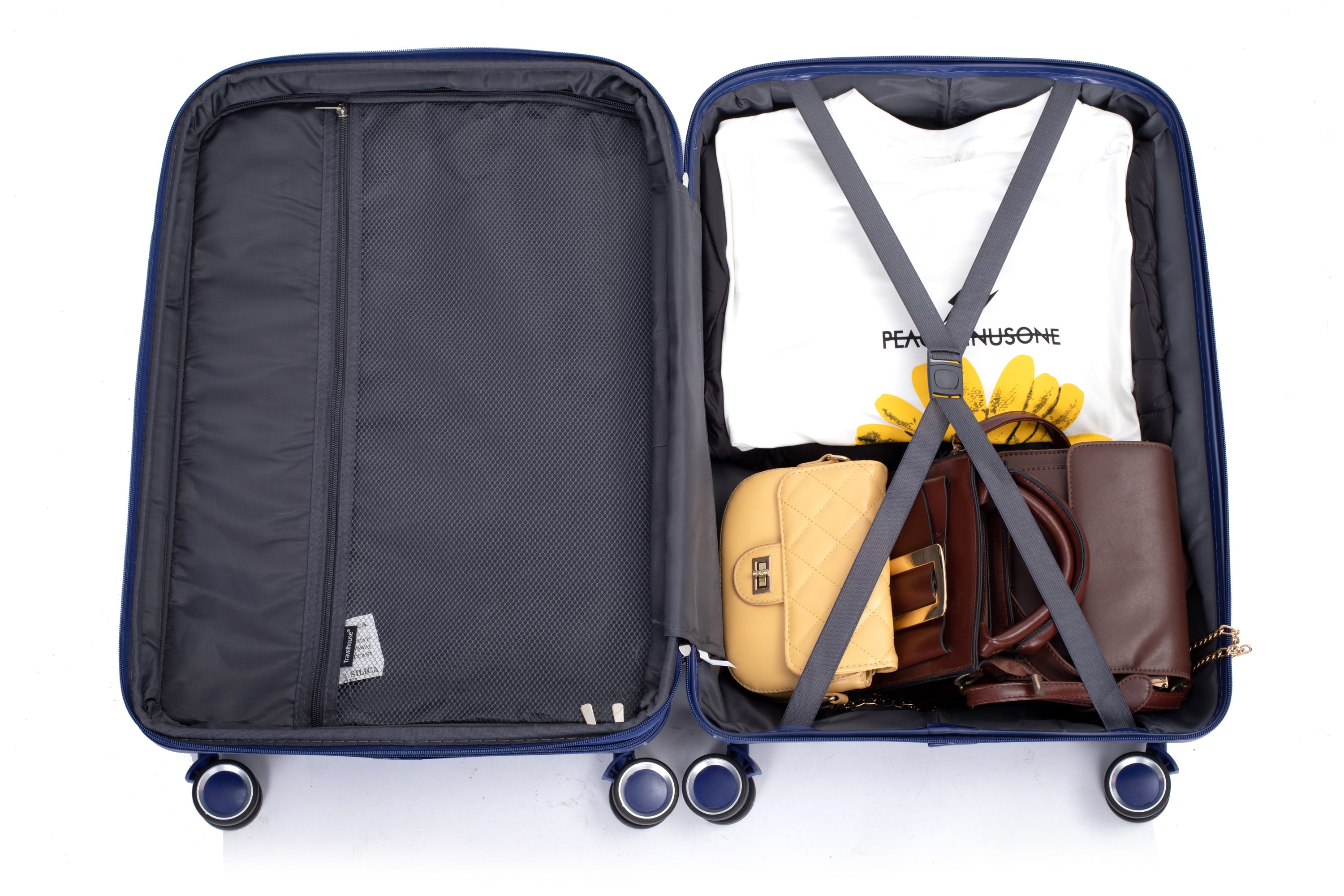 Expandable Hardshell Suitcase Double Spinner Wheels Lightweight Durable Suitcase with TSA Lock, 3-Piece Set (20/24/28), Navy