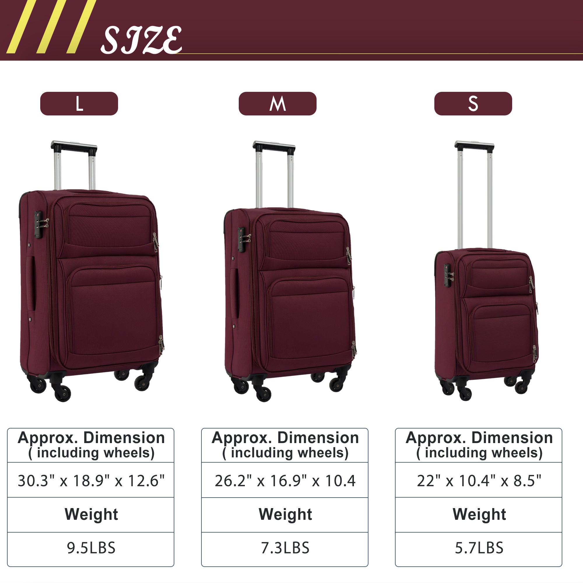 Softside Luggage Expandable 3 Piece Set Suitcase - Lightweight Upright Spinner Softshell Travel Set - Available in Various Colors and Sizes