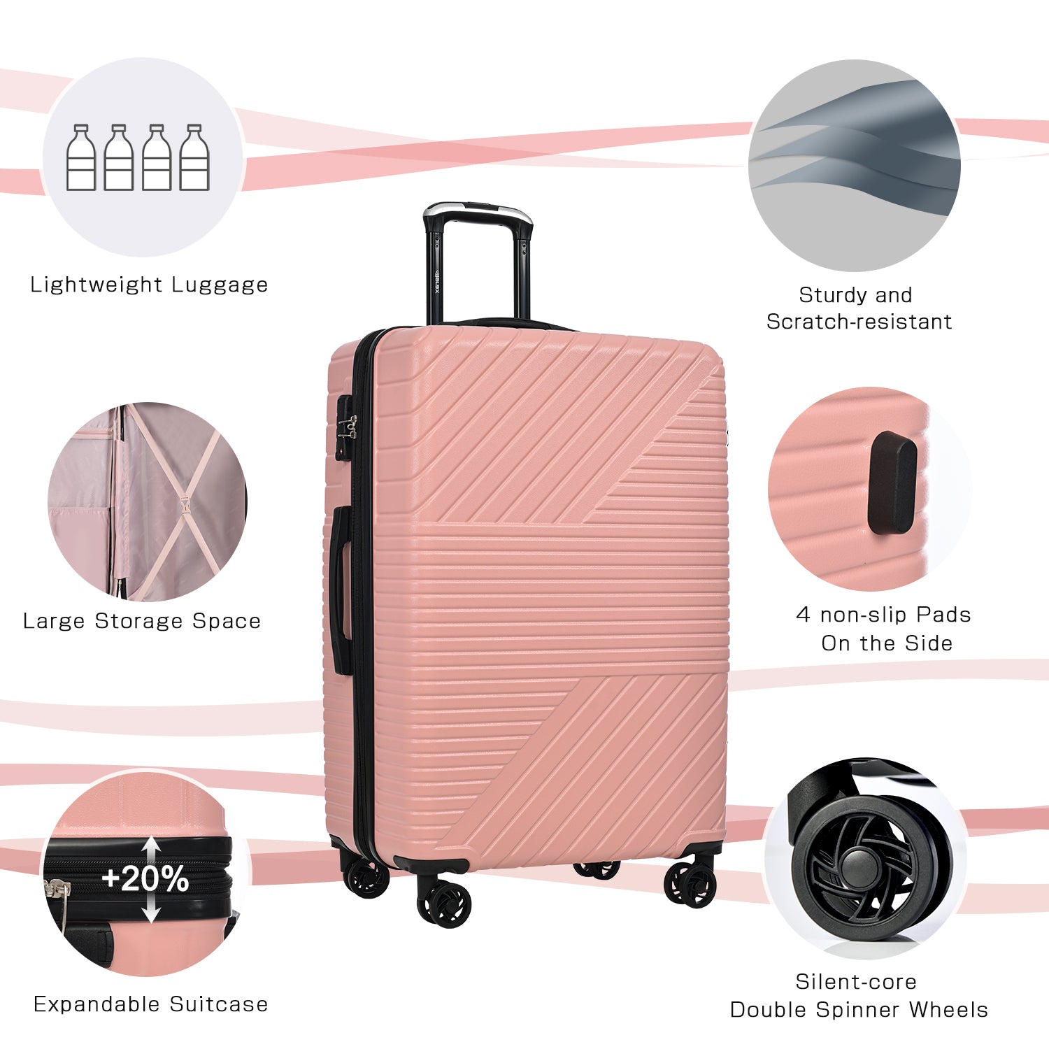 Hardshell Luggage Sets: 3-Piece Spinner Suitcase with TSA Lock, Lightweight & Double Wheels - 20''/24''/28''