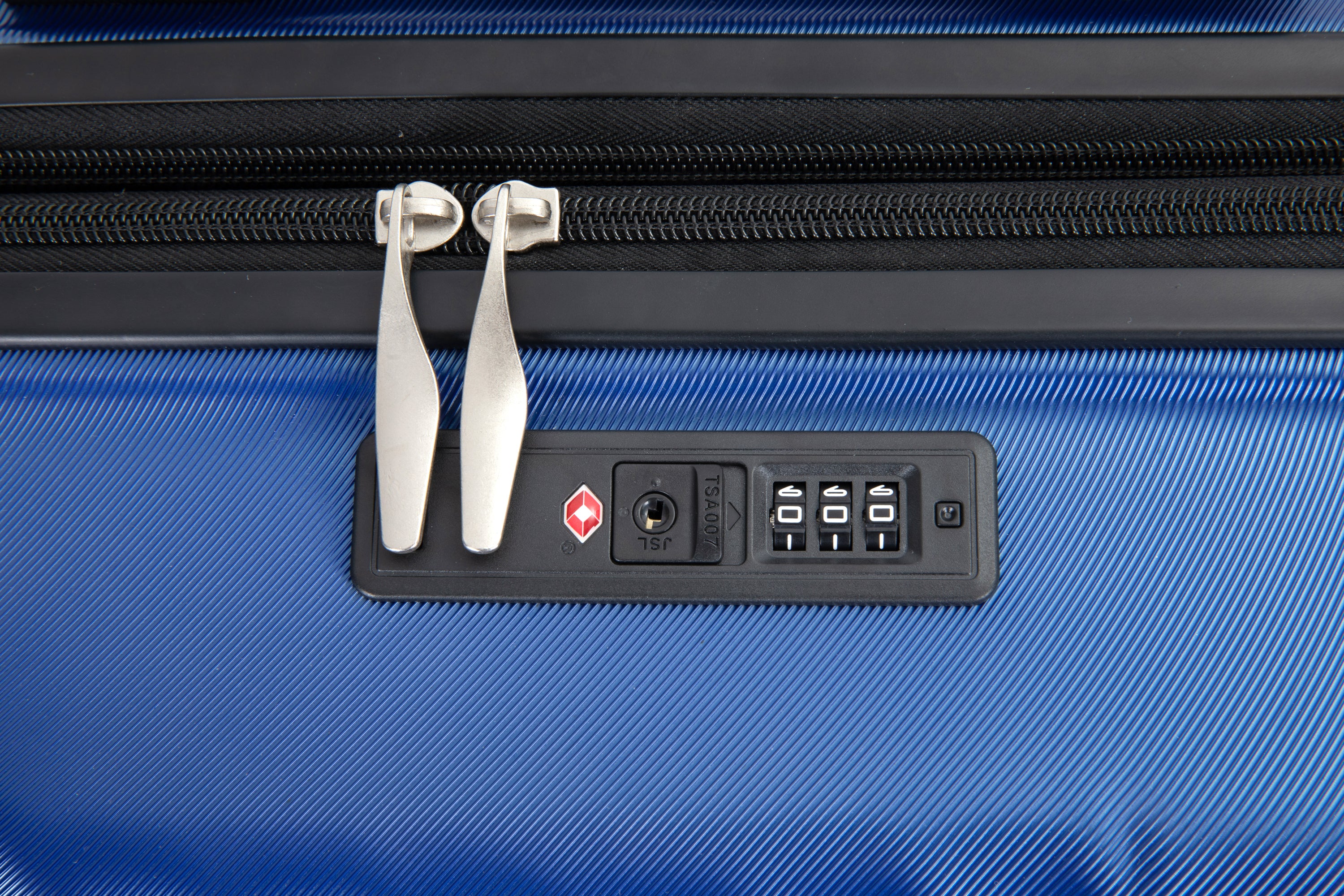 Expandable 3PC Lightweight Suitcase with Hooks, Spinner Wheels, TSA Lock - Blue (21/25/29)