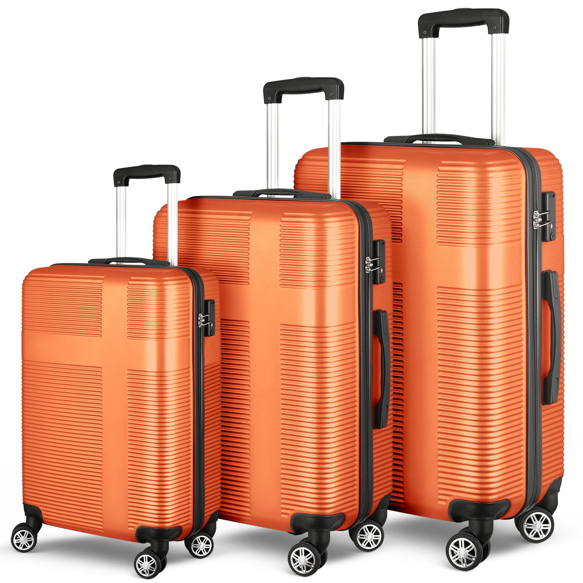 3 Piece Luggage Set with TSA Lock: ABS, Durable & Lightweight Suitcase, Spinner Wheels, Cross Stripe Design - Hooks, 20in/24in/28in Sizes