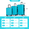 3 Piece ABS Lightweight Suitcase with Hooks, Spinner Wheels, TSA Lock, Turquoise (20/24/28)