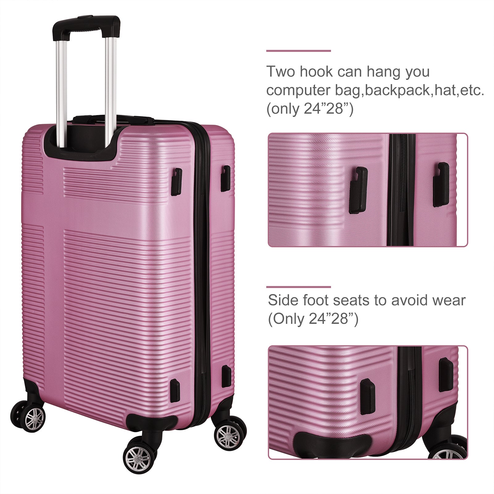 3 Piece ABS Luggage Set with TSA Lock, Durable & Lightweight Suitcase, Spinner Wheels, Cross Stripe Design, 20in/24in/28in Sizes