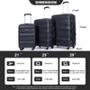 Expandable 3 Piece Luggage Set: Lightweight & Durable Suitcase with Hooks, Spinner Wheels, TSA Lock - Black (21/25/29)