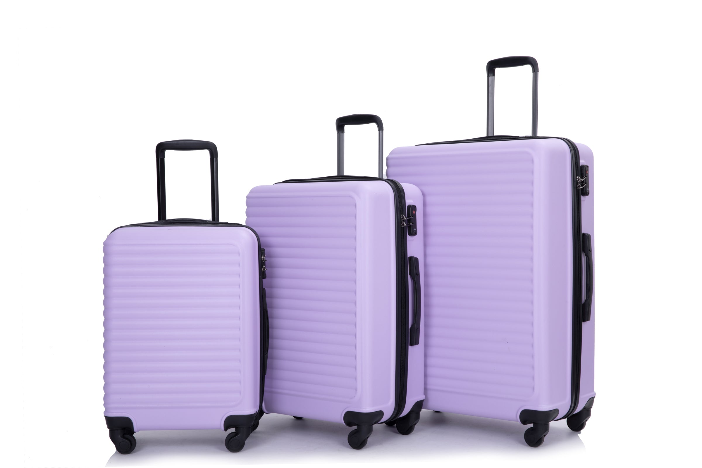 3 Piece Luggage Sets: Lightweight ABS Suitcase with Hooks, Spinner Wheels, TSA Lock - Lavender Purple (20/24/28)