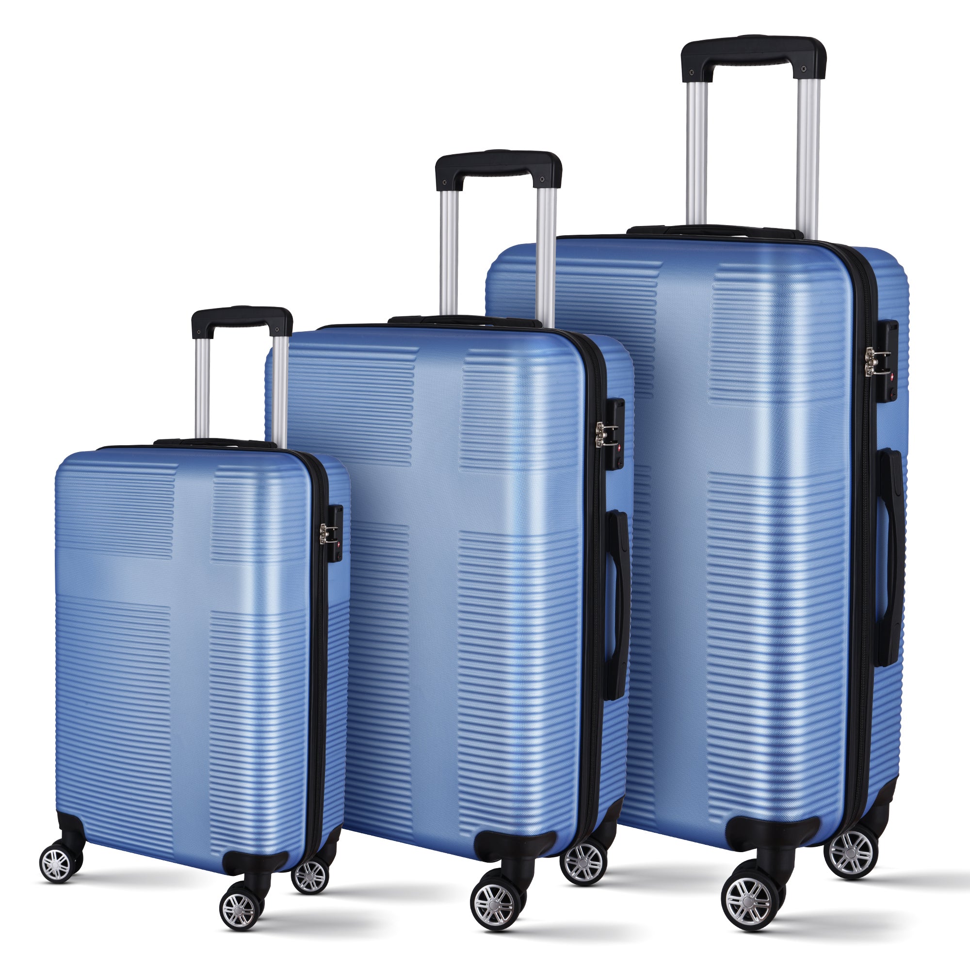 3 Piece Luggage Set with TSA Lock: Durable, Lightweight ABS Suitcase, Spinner Wheels, Cross Stripe Design - 20in/24in/28in