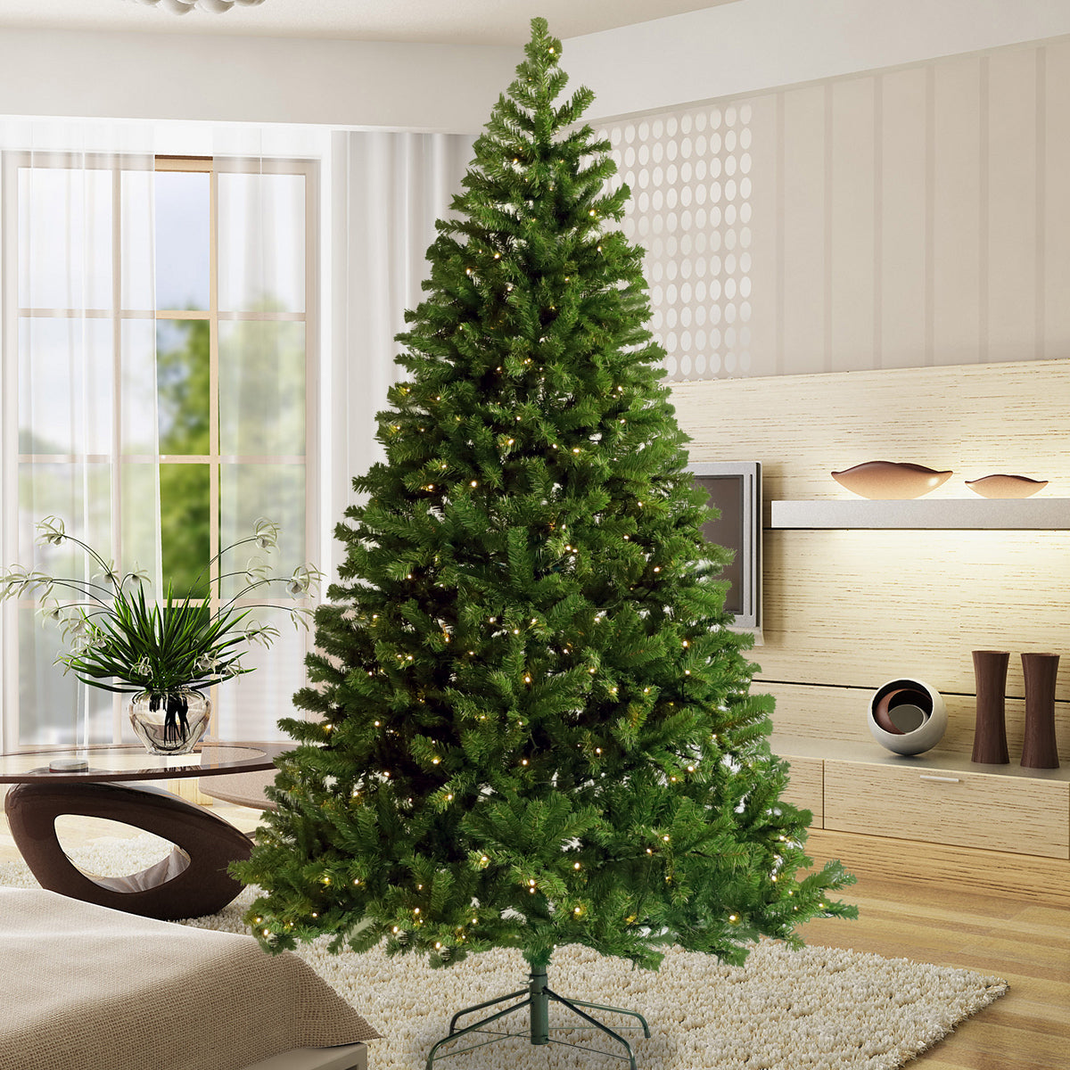 Pre-lit 6ft Artificial Hinged Christmas Tree with Foldable Stand - Xmas Tree, Easy Setup, Energy-Efficient LED Lights, Realistic Branches - Green, 6 Feet