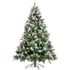 Artificial Christmas Tree Flocked Pine Needle Tree with Cones and Red Berries - 7.5 ft - Foldable Stand