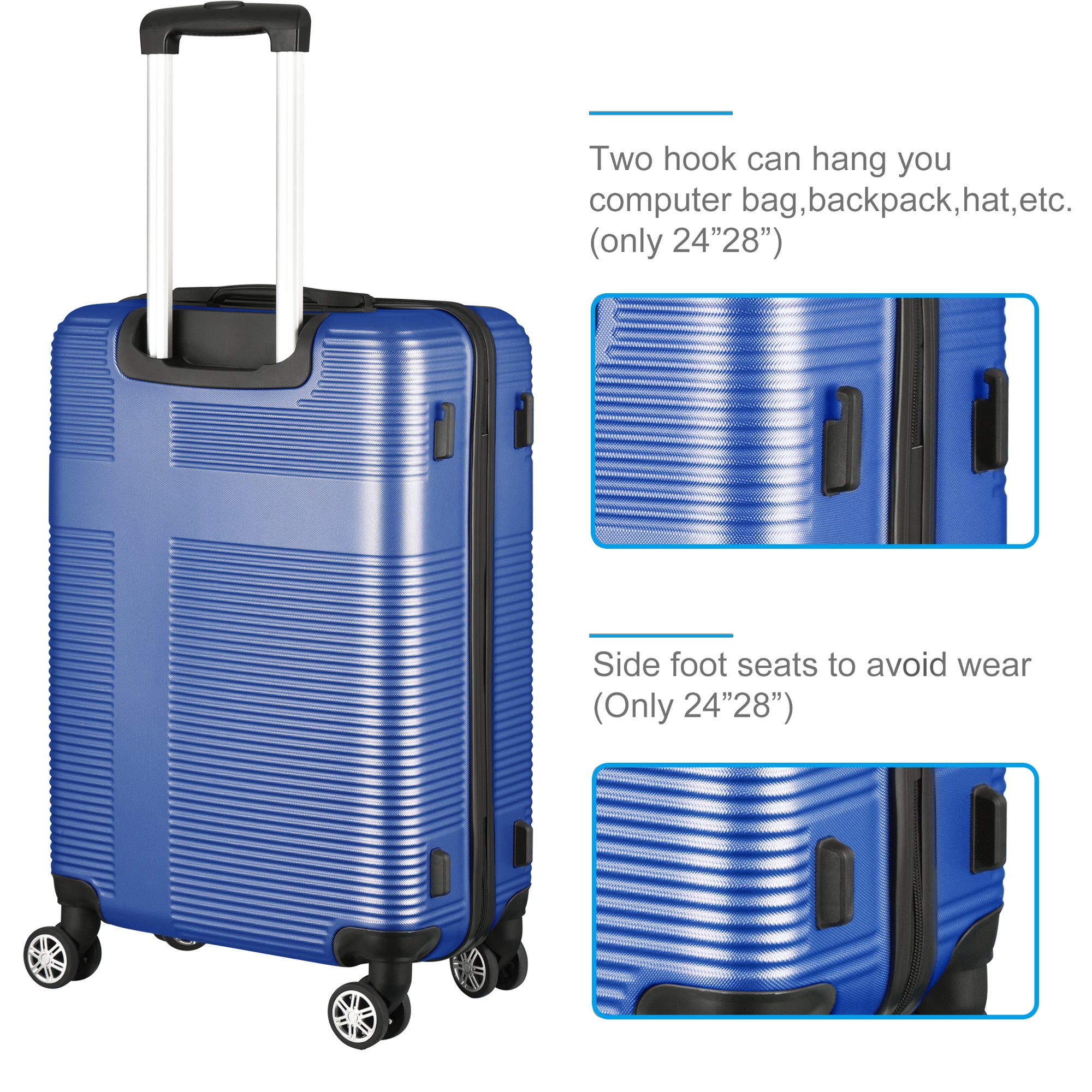 3 Piece Luggage Set with TSA Lock: ABS, Durable, Lightweight Suitcase with Spinner Wheels, Cross Stripe Design, Hooks - 20in/24in/28in