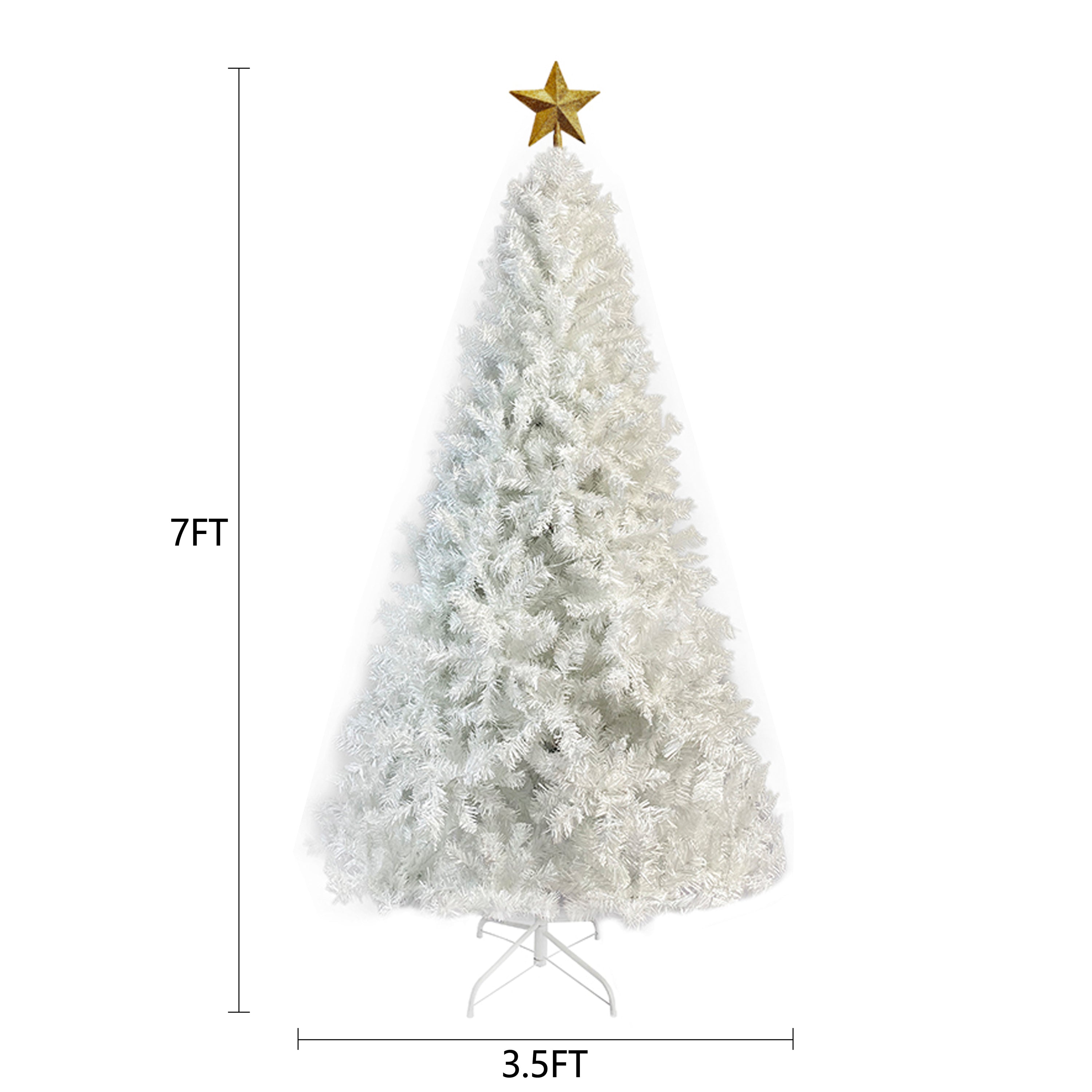 GO 7 FT White Christmas Tree - 500 LED Warm Lights, PVC Branch, Artificial Holiday Pine Tree with Star Top