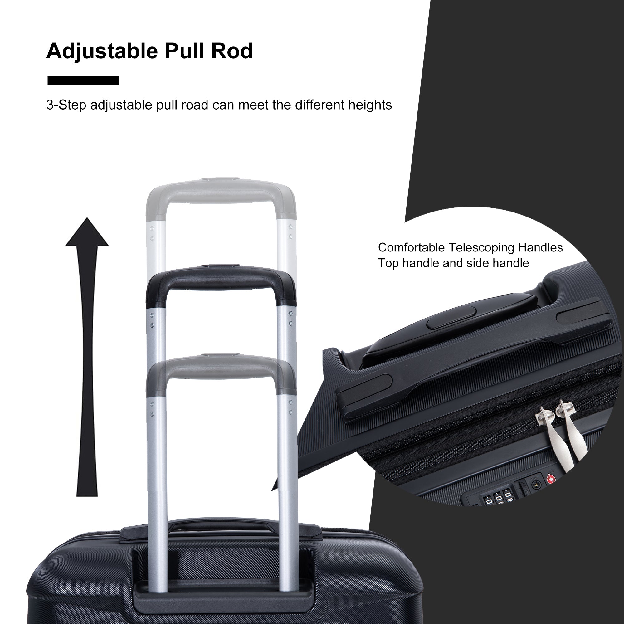 3 Piece Luggage Sets: Lightweight & Durable Expandable Suitcase with Hooks, Spinner Wheels, TSA Lock, (21/25/29) Black