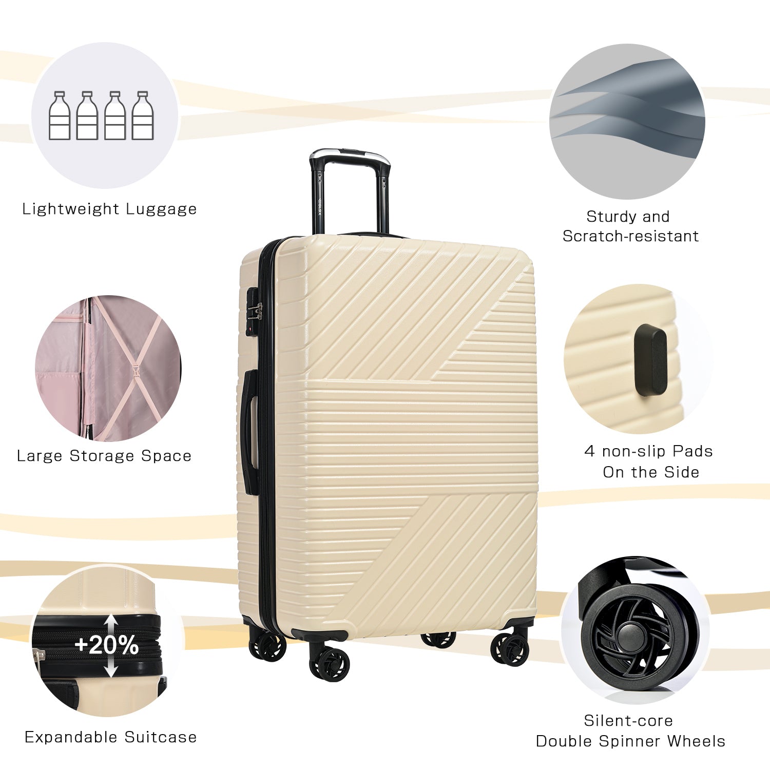 Hardshell Luggage Sets: 3-Piece Double Spinner Suitcase with TSA Lock, Lightweight 20''24''28''