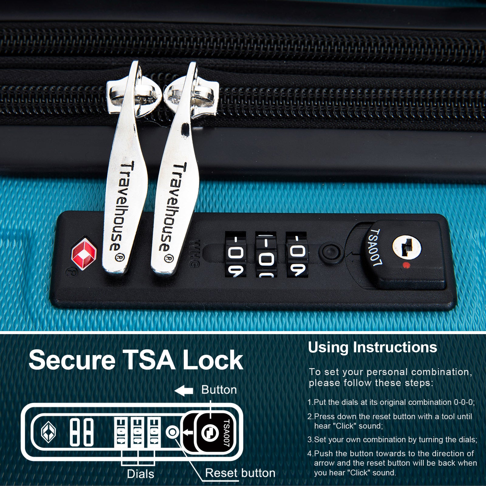 Expandable 3 Piece Luggage Sets with Hooks, Spinner Wheels, TSA Lock, ABS Lightweight Suitcase, Cyan (20/24/28)