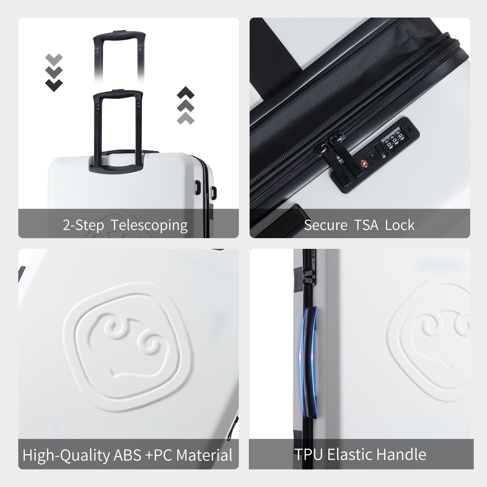 Luggage Sets: Expandable ABS+PC 3 Piece with Spinner Wheels, Lightweight, TSA Lock - 20/24/28, White