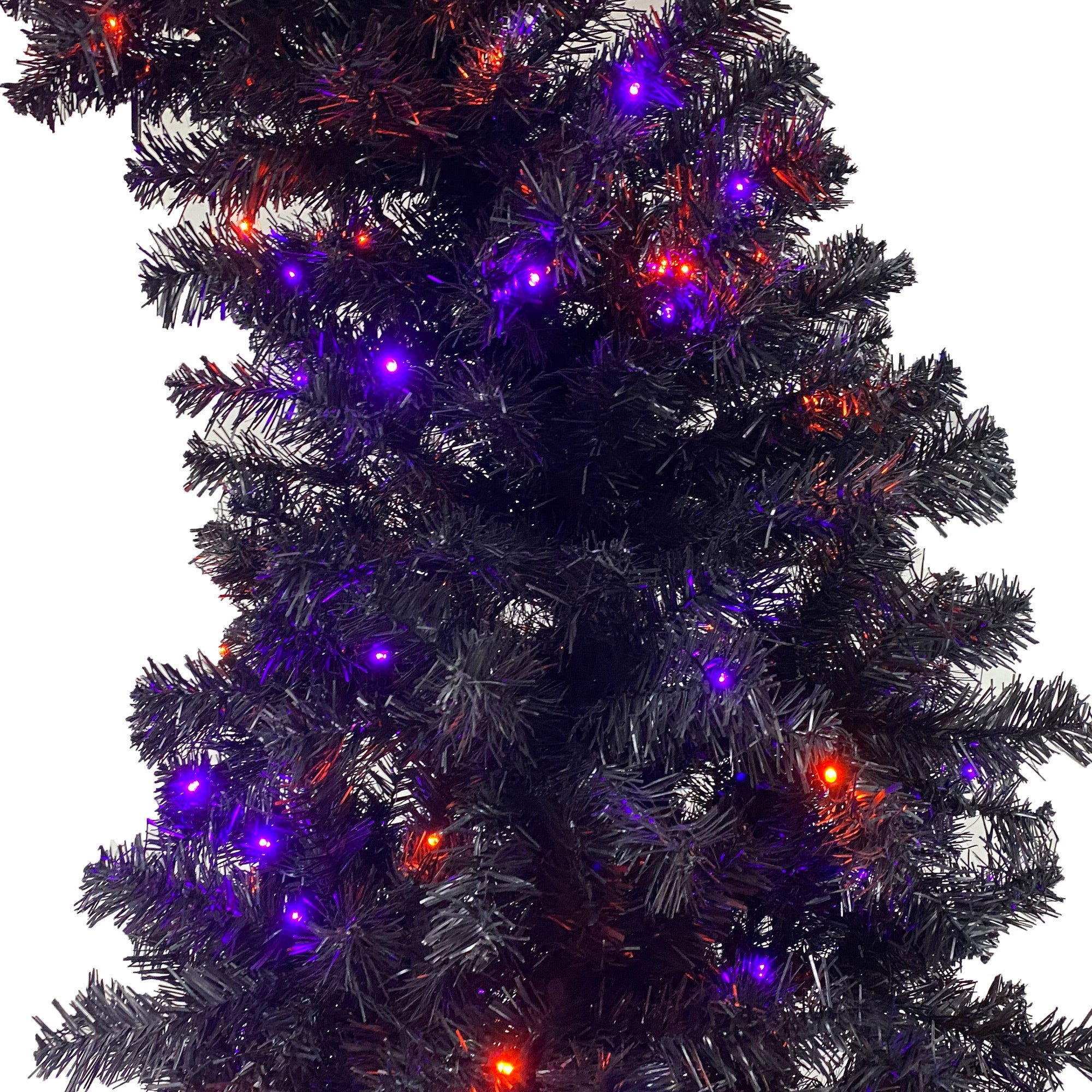 6FT Artificial Fir Bent Top Halloween Christmas Tree - Bendable Grinch Style Holiday Decoration with 1,080 Lush Branch Tips and 300 LED Lights - Xmas Halloween Style (Black/Orange, 6 Feet)