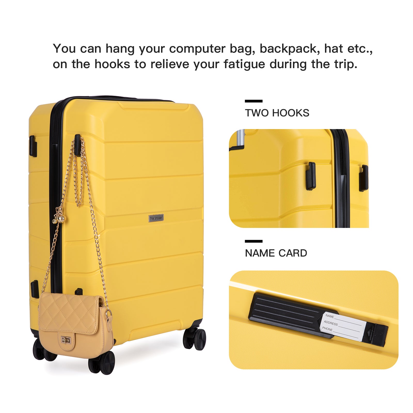 Hardshell Suitcase Spinner Wheels, Lightweight Durable Luggage Sets with TSA Lock, 3-Piece Set (20/24/28), Yellow