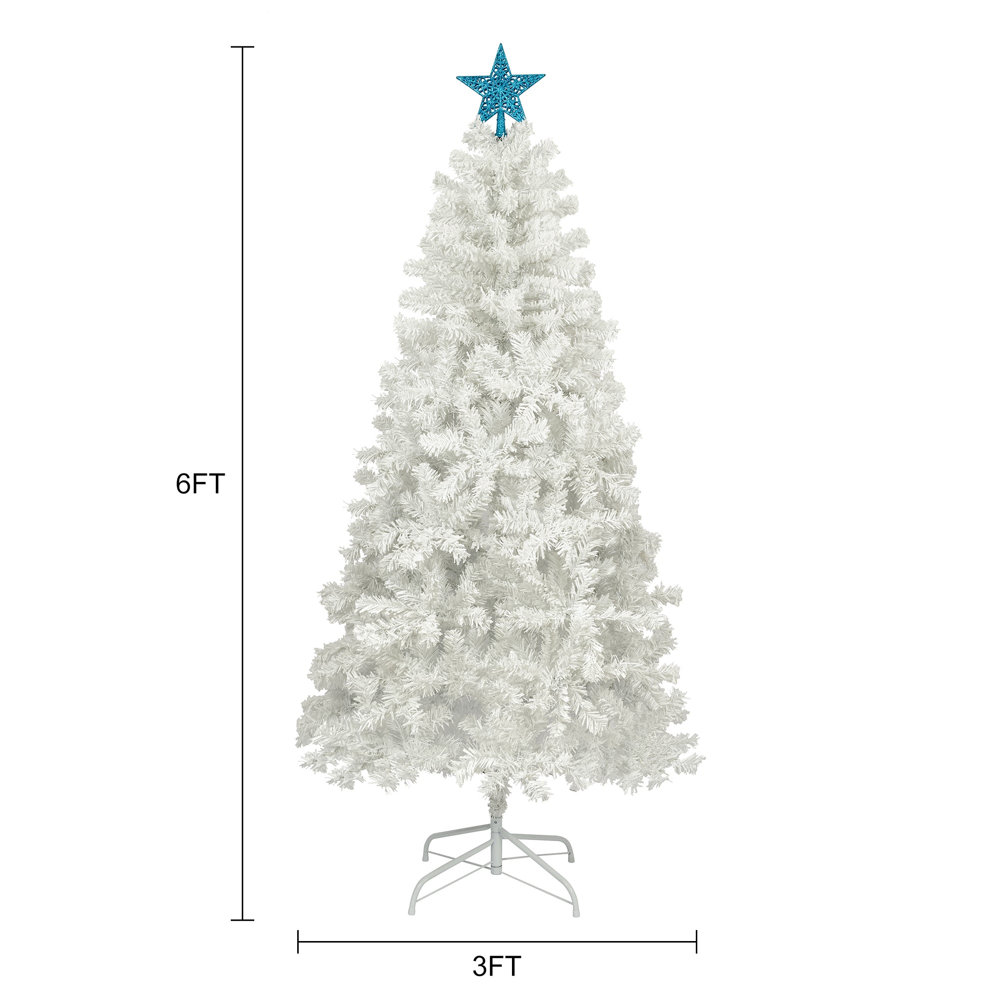 6ft Artificial Christmas Tree with 300 LED Lights, 600 Bendable Branches, Tri-Color LED Holiday Decoration