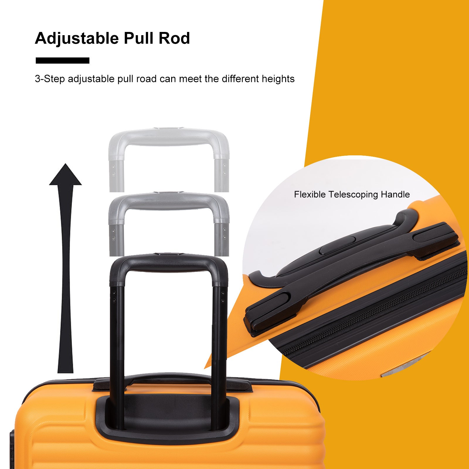 3 Piece Luggage Sets: Lightweight ABS Suitcase with Hooks, Spinner Wheels, TSA Lock (20/24/28) - ORANGE