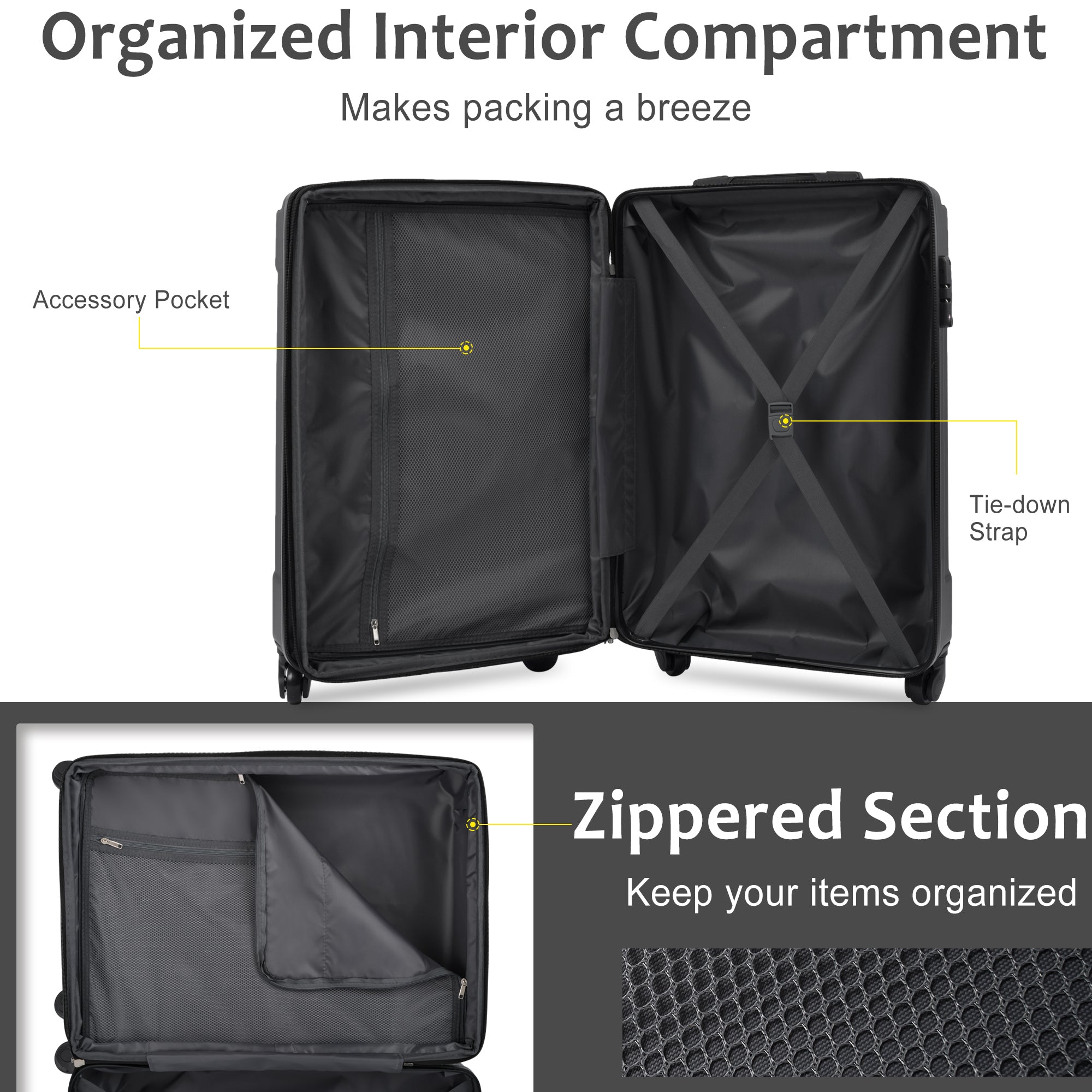 Hardside Luggage Sets: 2 Piece Expandable Suitcase Set with TSA Lock, Spinner Wheels for Men and Women - Multiple Colors and Sizes Available