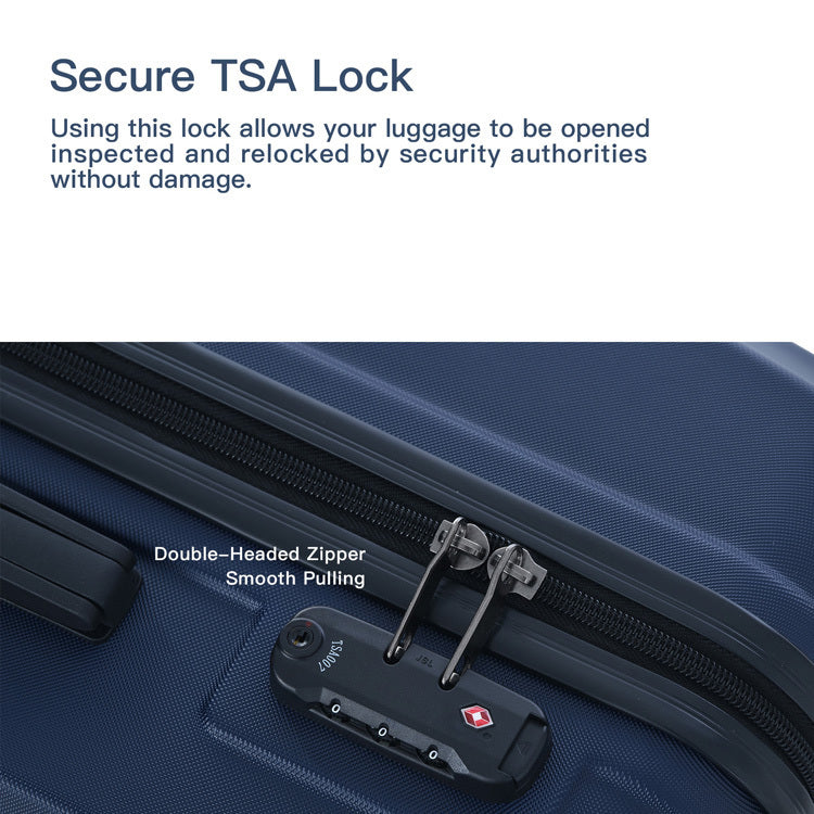 3-Piece Lightweight ABS Luggage Set with Hooks, Spinner Wheels, TSA Lock - Navy (20/24/28)