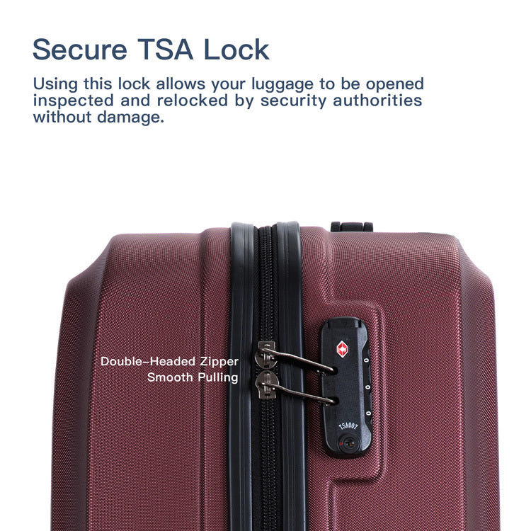 3 Piece Luggage Sets with Two Hooks, Spinner Wheels, TSA Lock, ABS Lightweight Suitcase (20/24/28) - Wine Red