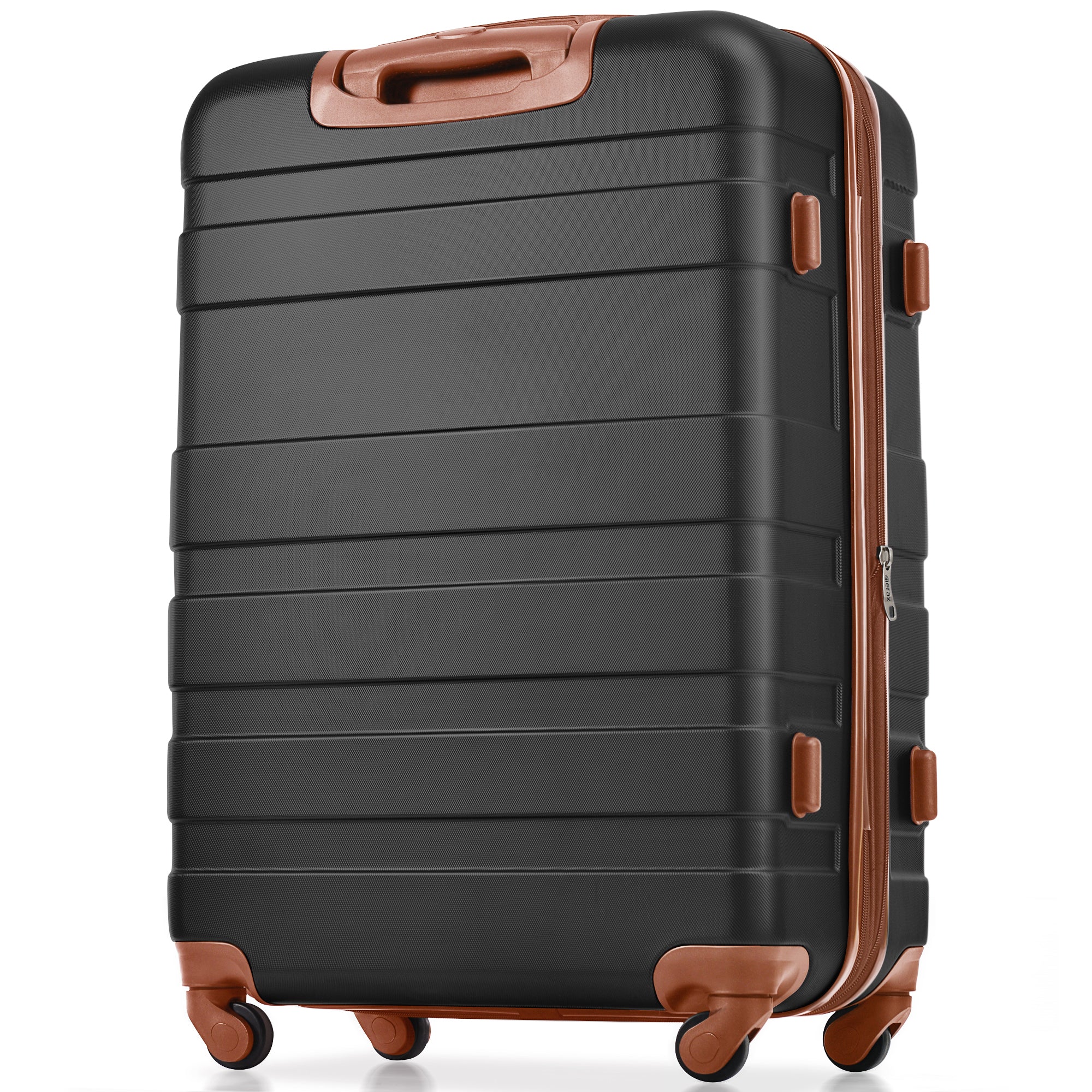 Luggage Sets 3 Piece, Expandable ABS Suitcase with Hanging Toiletry Bag, Carry On with 360° Spinner Wheels, Black/Brown