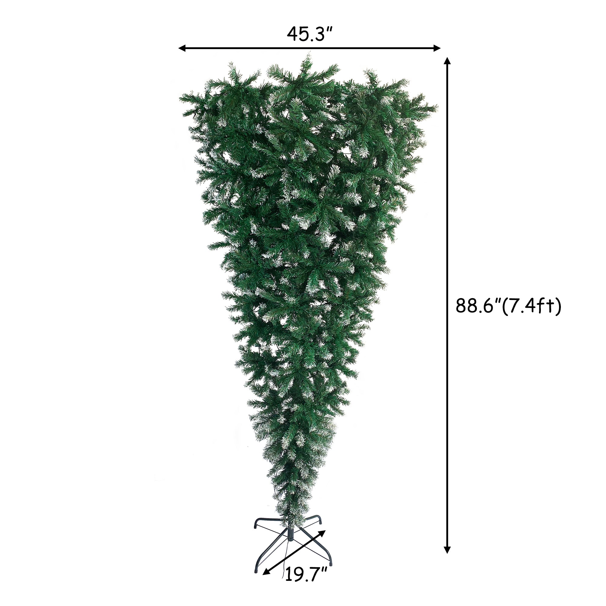 7.4ft Upside Down Green Christmas Tree with LED Warm White Lights & Easy Assembly - Green Leaves, Reinforced Metal Base - Xmas Tree in Unique Color & Size