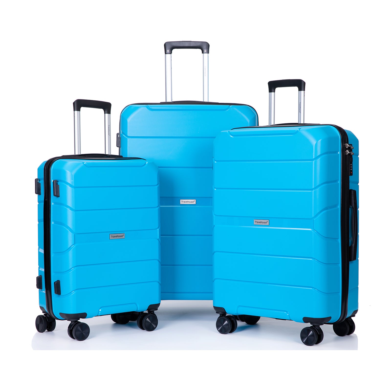 Hardshell Suitcase Spinner Wheels Luggage Sets Lightweight Suitcase With TSA Lock, 3-Piece Set (20/24/28), Light Blue