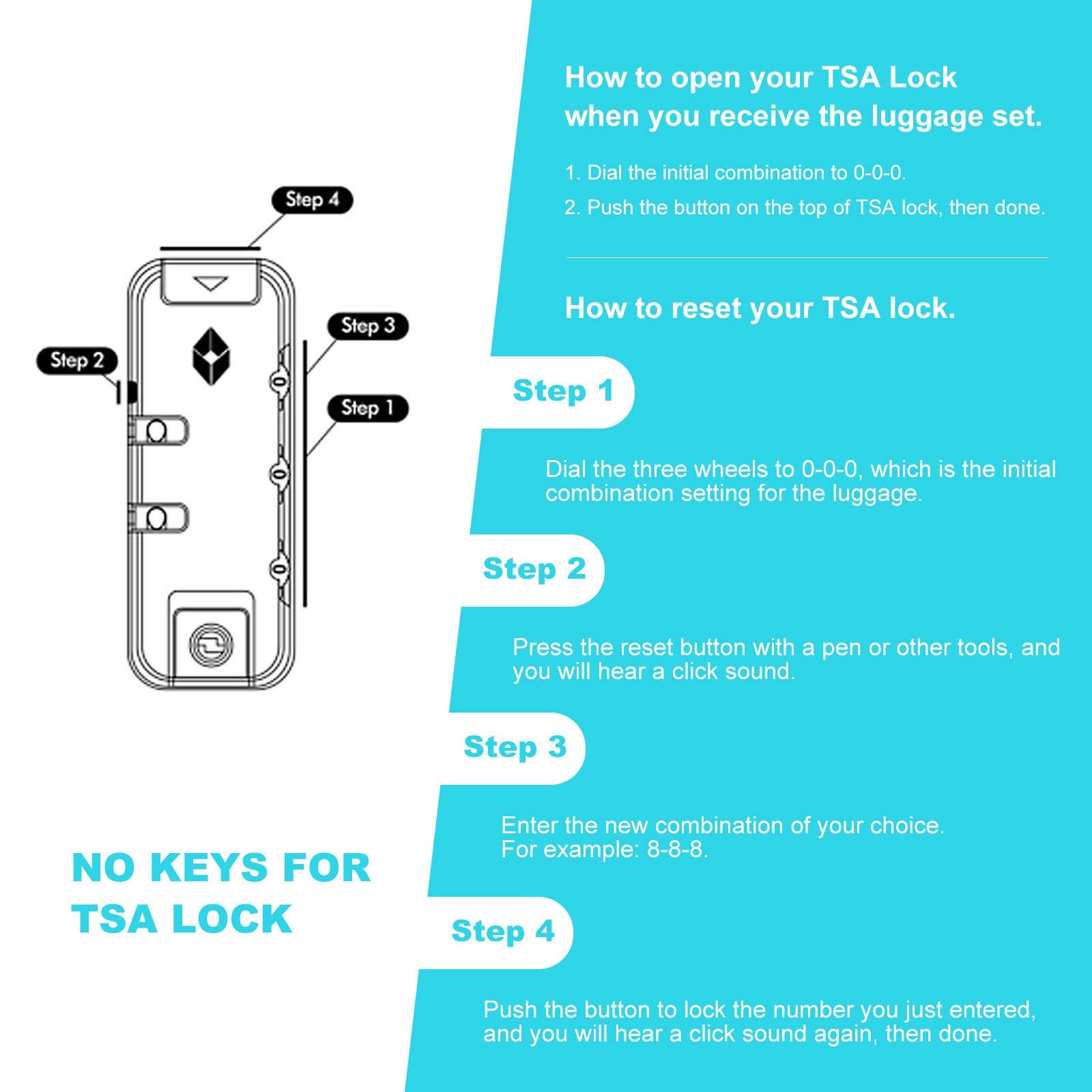 3 Piece ABS Lightweight Suitcase with Hooks, Spinner Wheels, TSA Lock, Turquoise (20/24/28)