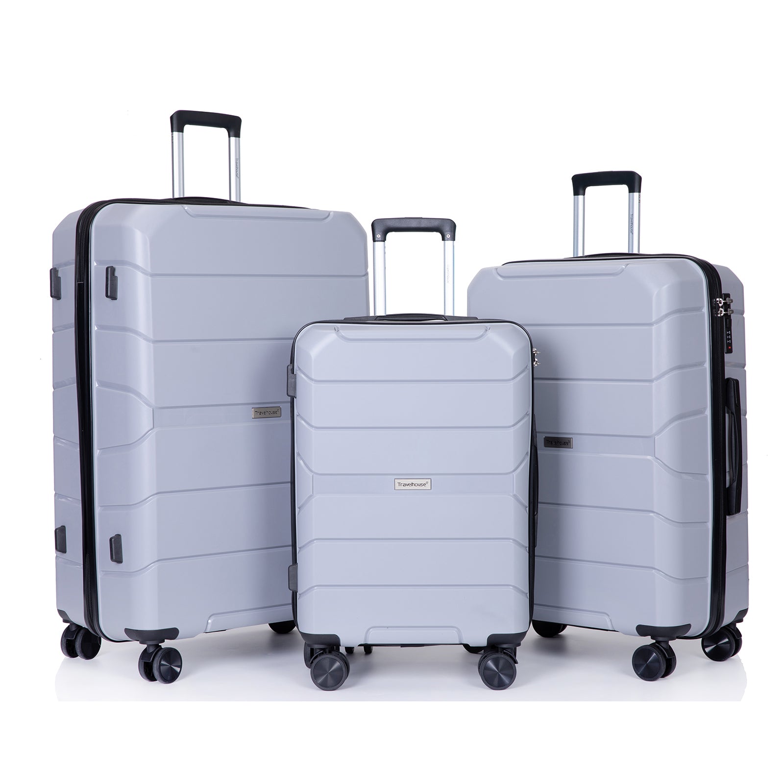 Hardshell Spinner Wheels PP Luggage Sets Lightweight Suitcase with TSA Lock - 3-Piece Set (20/24/28) in Silver