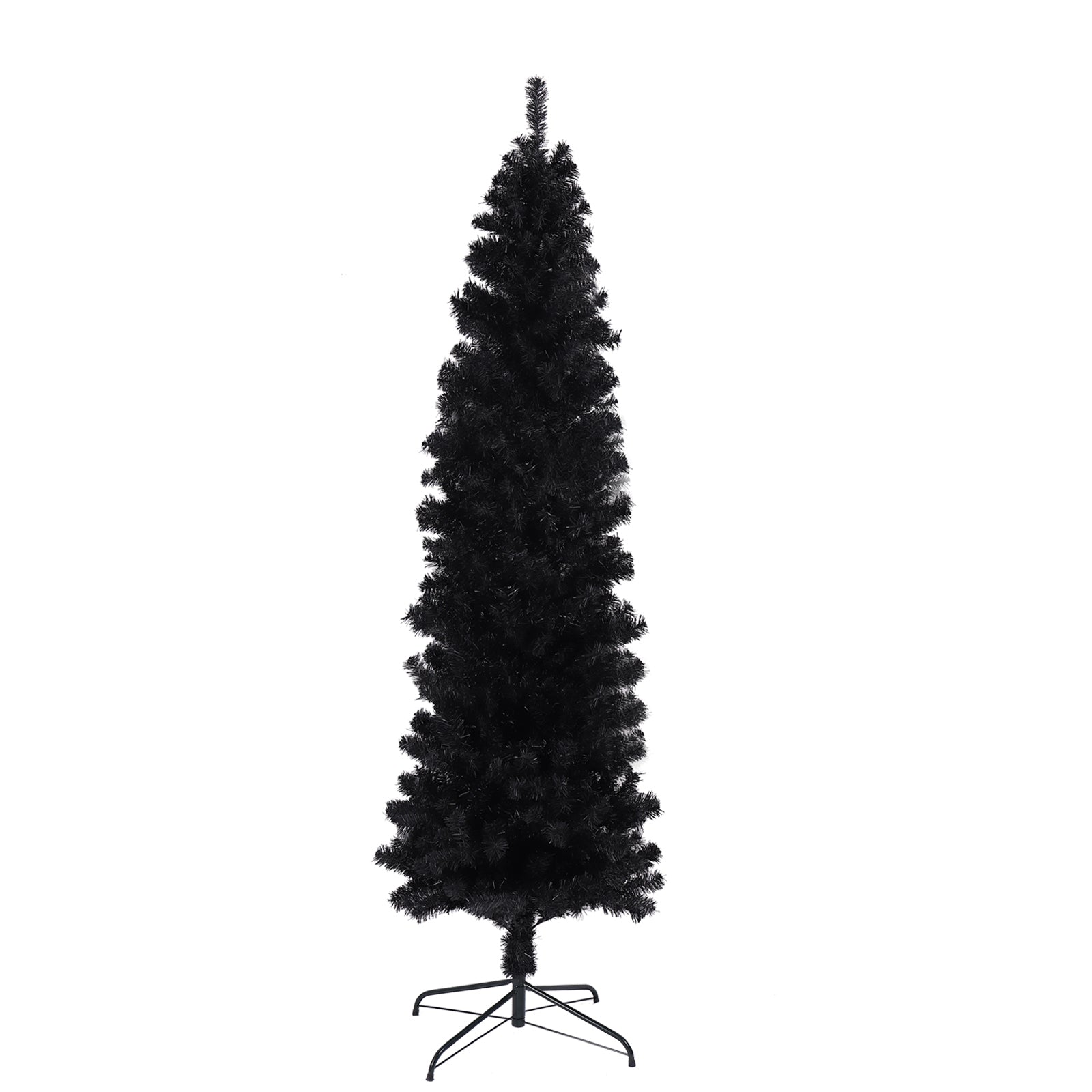 7.5FT Black Slim Artificial Christmas Tree with Foldable Metal Stand - Sleek and Space-Saving Holiday Decor