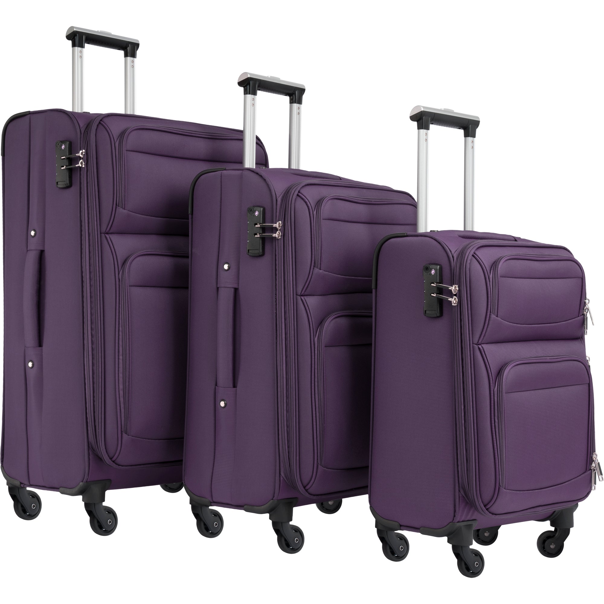 Softside Luggage Set: Expandable 3-Piece Travel Suitcase Upright Spinner - Lightweight, Softshell Material - Various Sizes & Colors