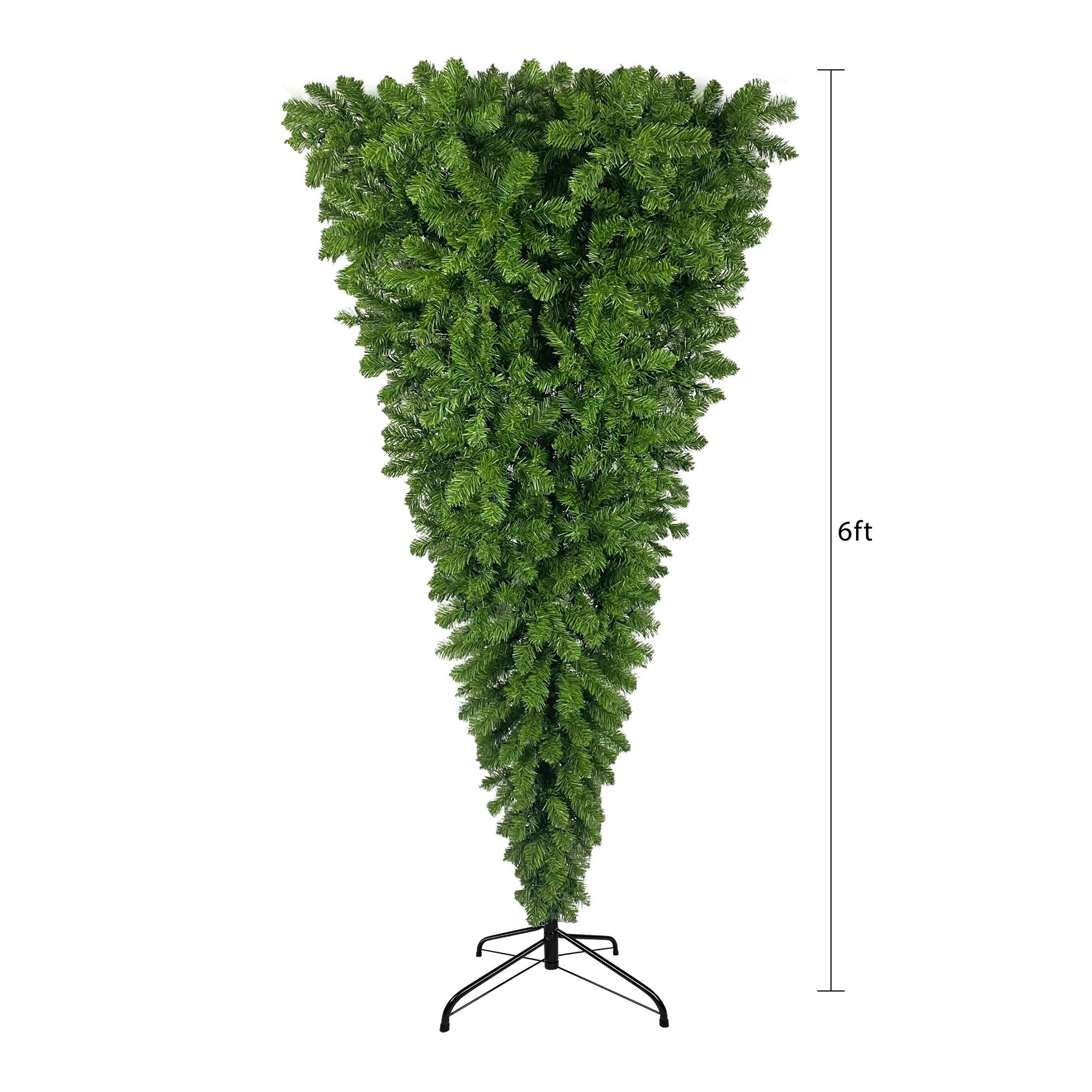 Upside Down Green Christmas Tree with LED Warm White Lights, Reinforced Metal Base, Easy Assembly - 6ft, 1,000 Branch Tips, 360 LED Lights X-mas