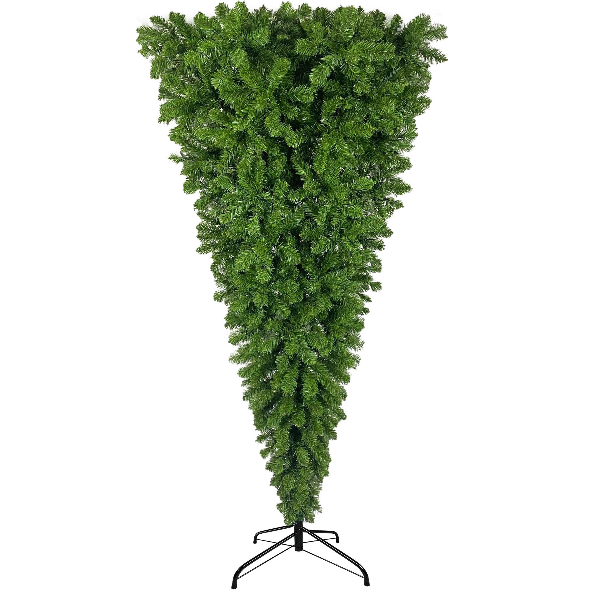 Upside Down Green Christmas Tree with LED Warm White Lights, Reinforced Metal Base, Easy Assembly - 6ft, 1,000 Branch Tips, 360 LED Lights X-mas