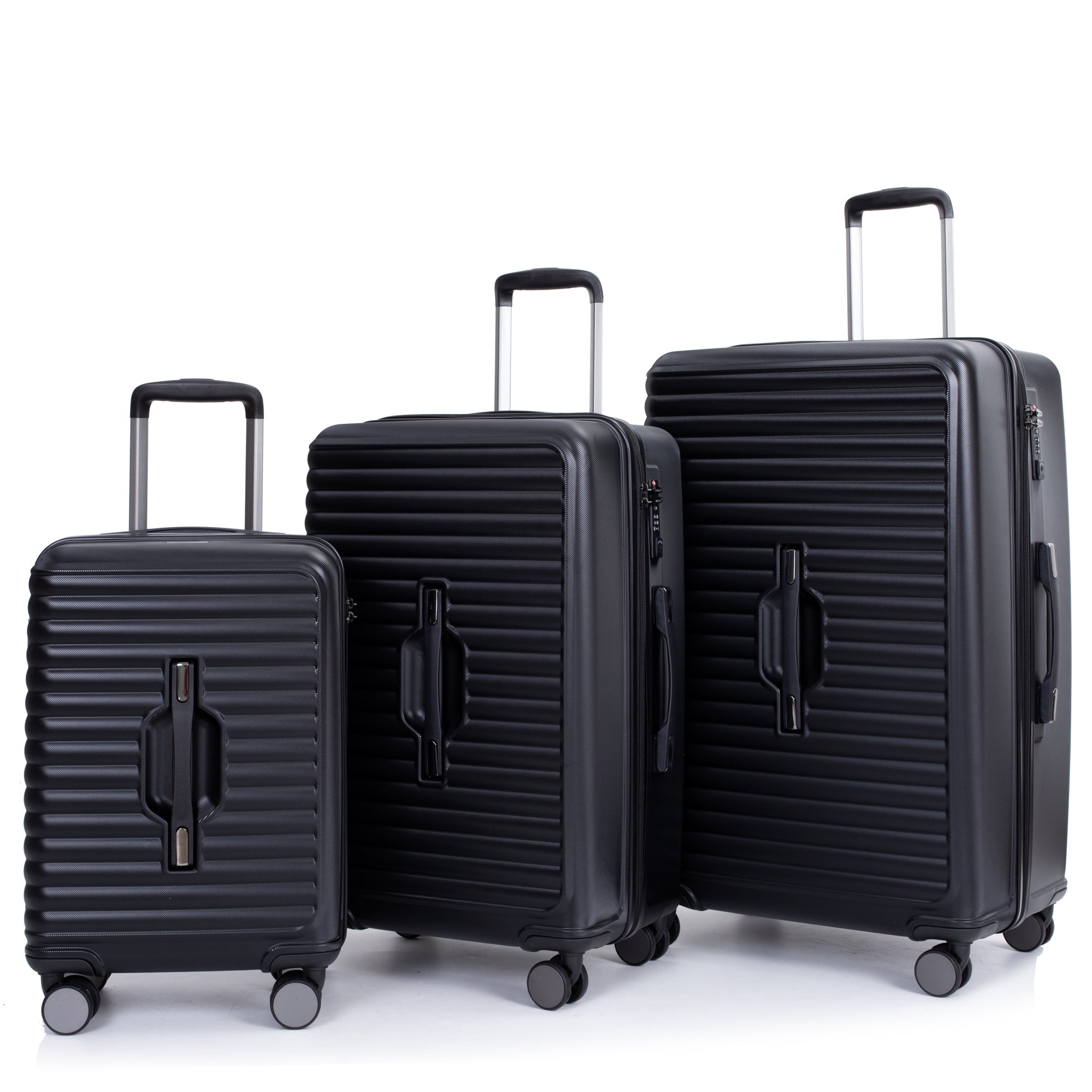 3 Piece Lightweight Suitcase Set with Spinner Wheels, TSA Lock, Two Hooks, (21/25/29) - Black