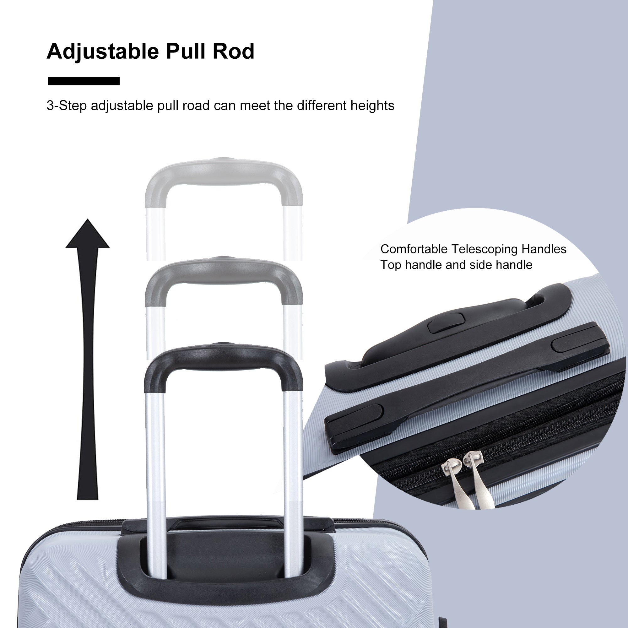 Expandable 3 Piece Lightweight Luggage Sets with Spinner Wheels, TSA Lock, and Two Hooks - Silver (21/25/29)