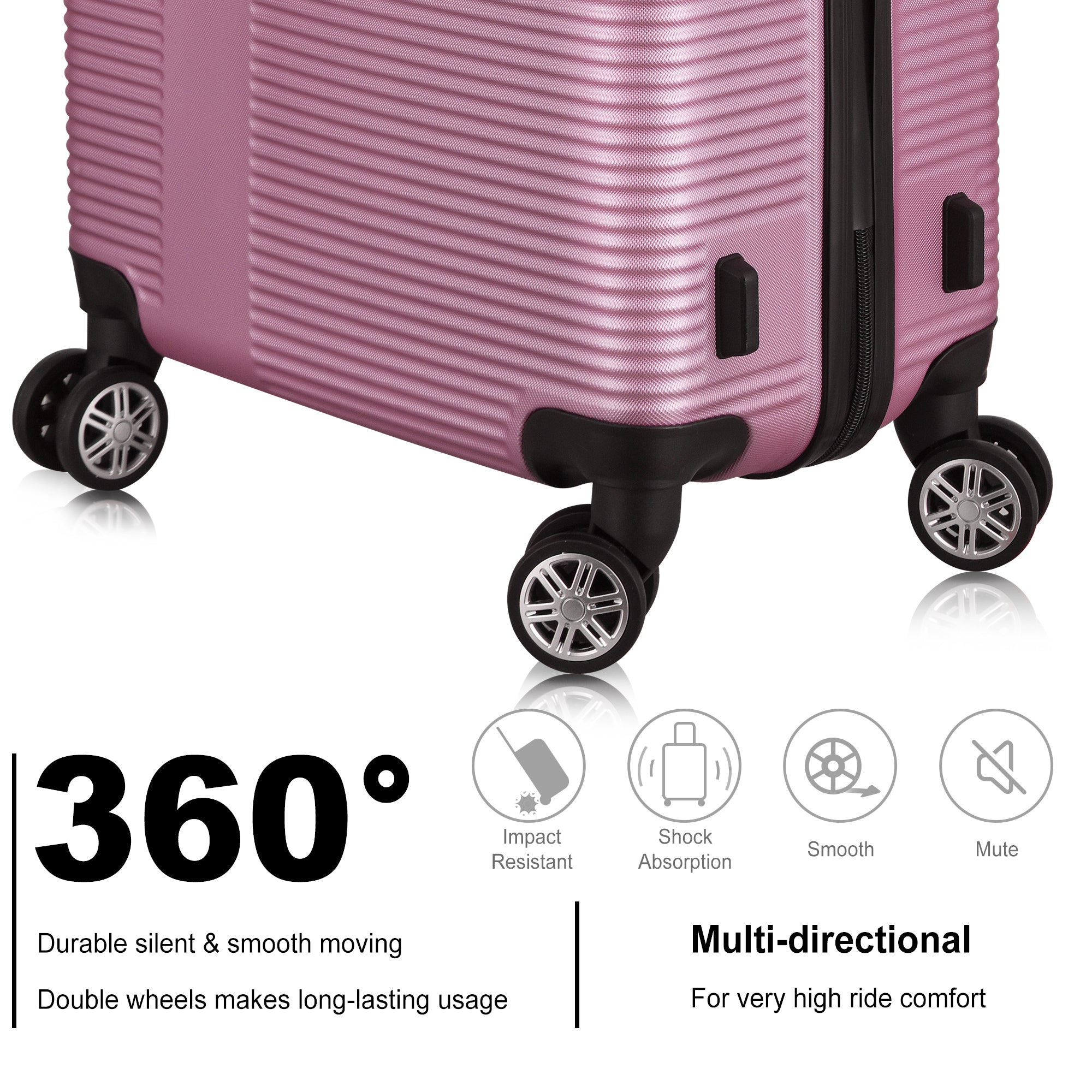 3 Piece ABS Luggage Set with TSA Lock, Durable & Lightweight Suitcase, Spinner Wheels, Cross Stripe Design, 20in/24in/28in Sizes