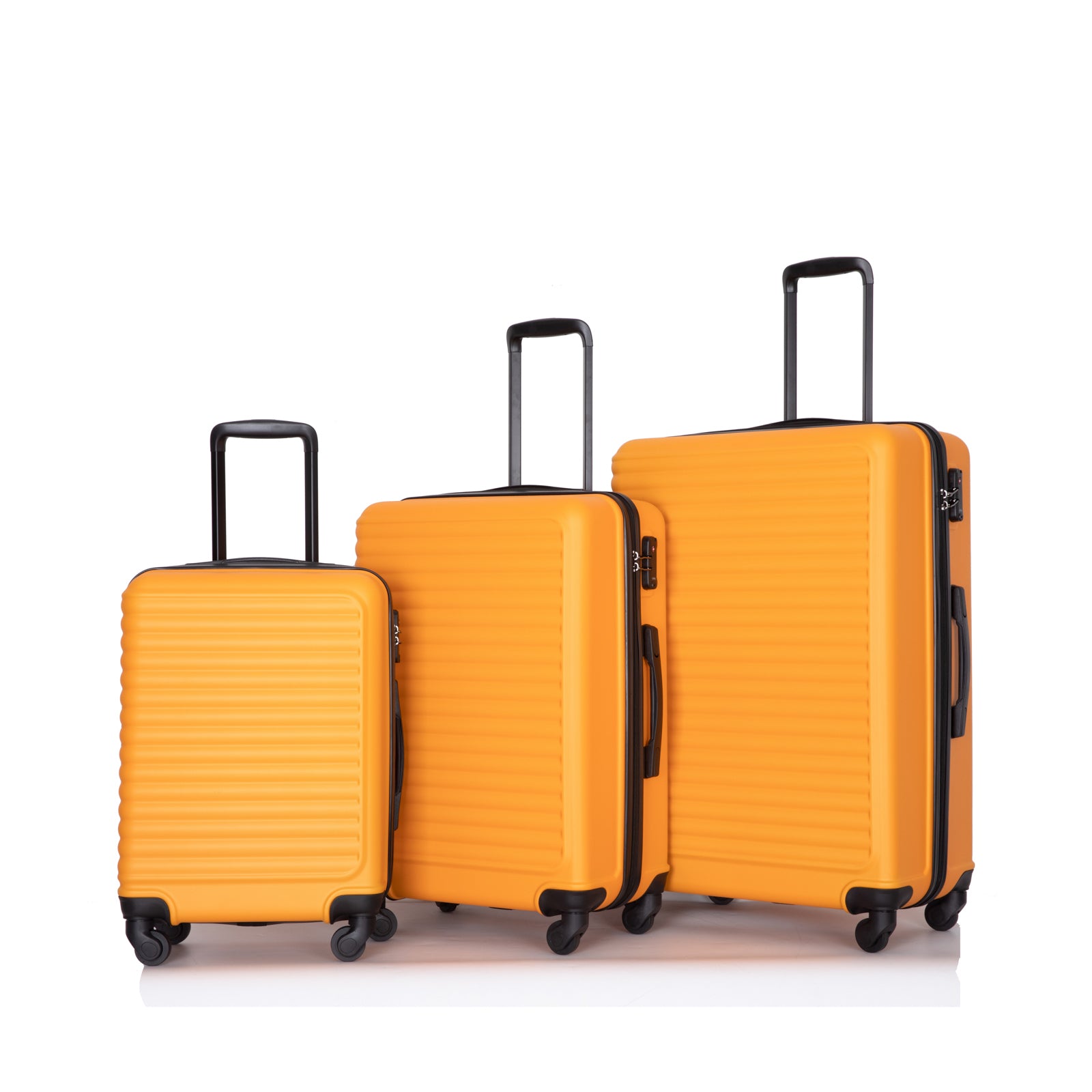 3 Piece Luggage Sets: Lightweight ABS Suitcase with Hooks, Spinner Wheels, TSA Lock (20/24/28) - ORANGE