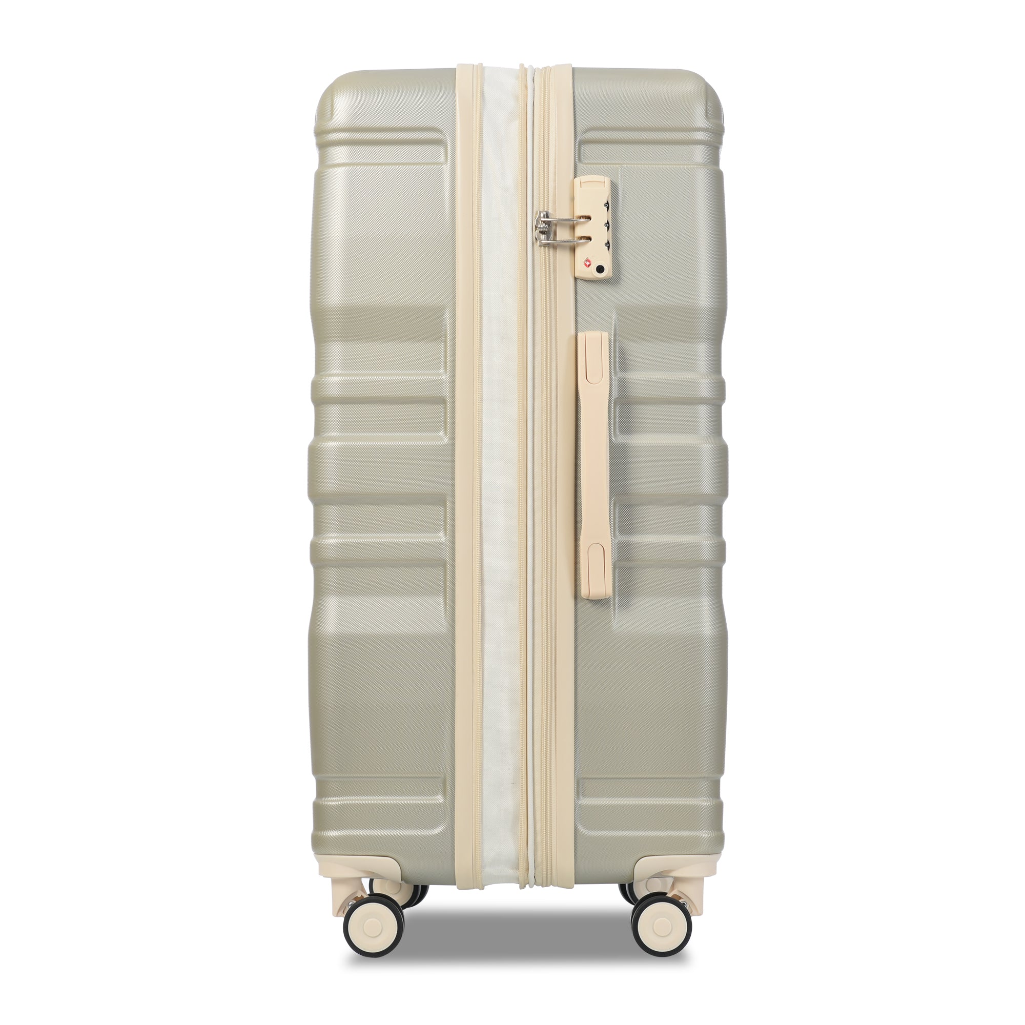 Luggage Sets: New Expandable ABS Hardshell 3pcs Clearance Hardside Suitcase with Spinner Wheels, TSA Lock - Lightweight, Durable (20''24''28'') - Golden Green & Beige