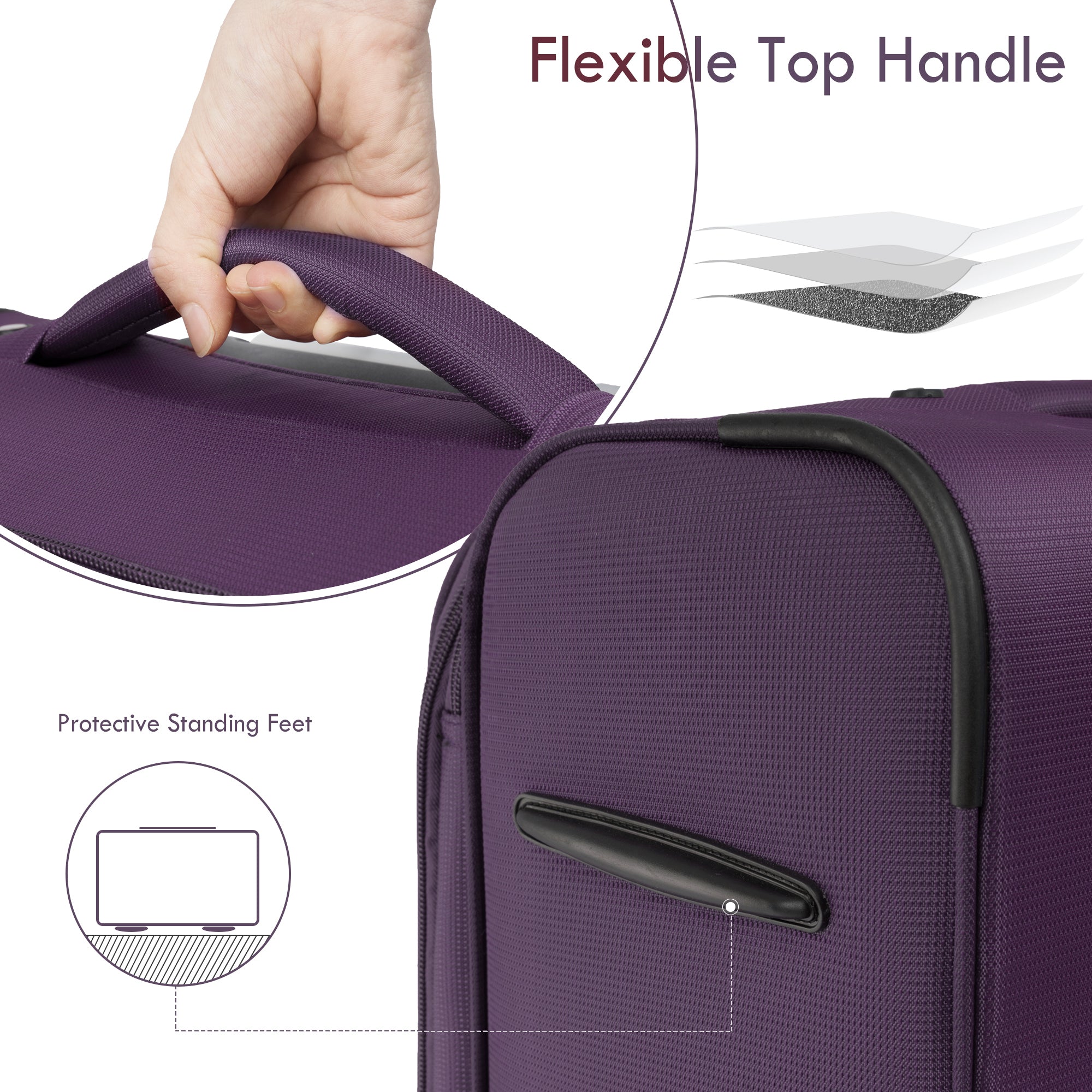 Softside Luggage Set: Expandable 3-Piece Travel Suitcase Upright Spinner - Lightweight, Softshell Material - Various Sizes & Colors