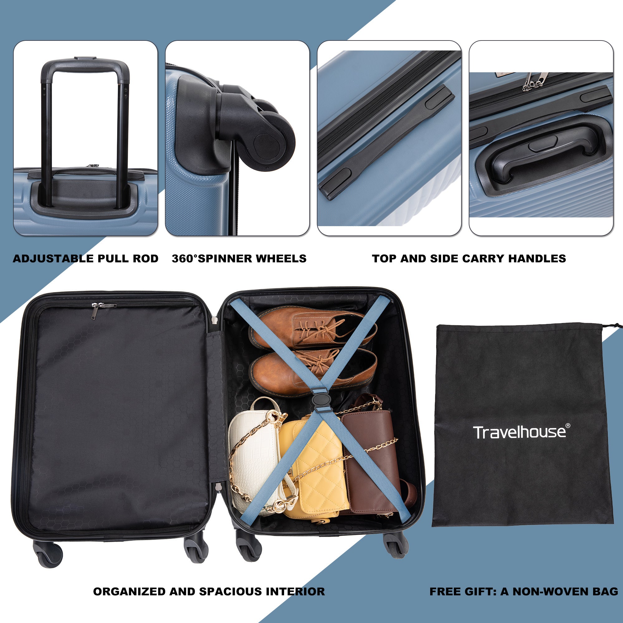 20" Carry on Luggage: Lightweight Spinner Suitcase with Blue Color, Easy Maneuverability