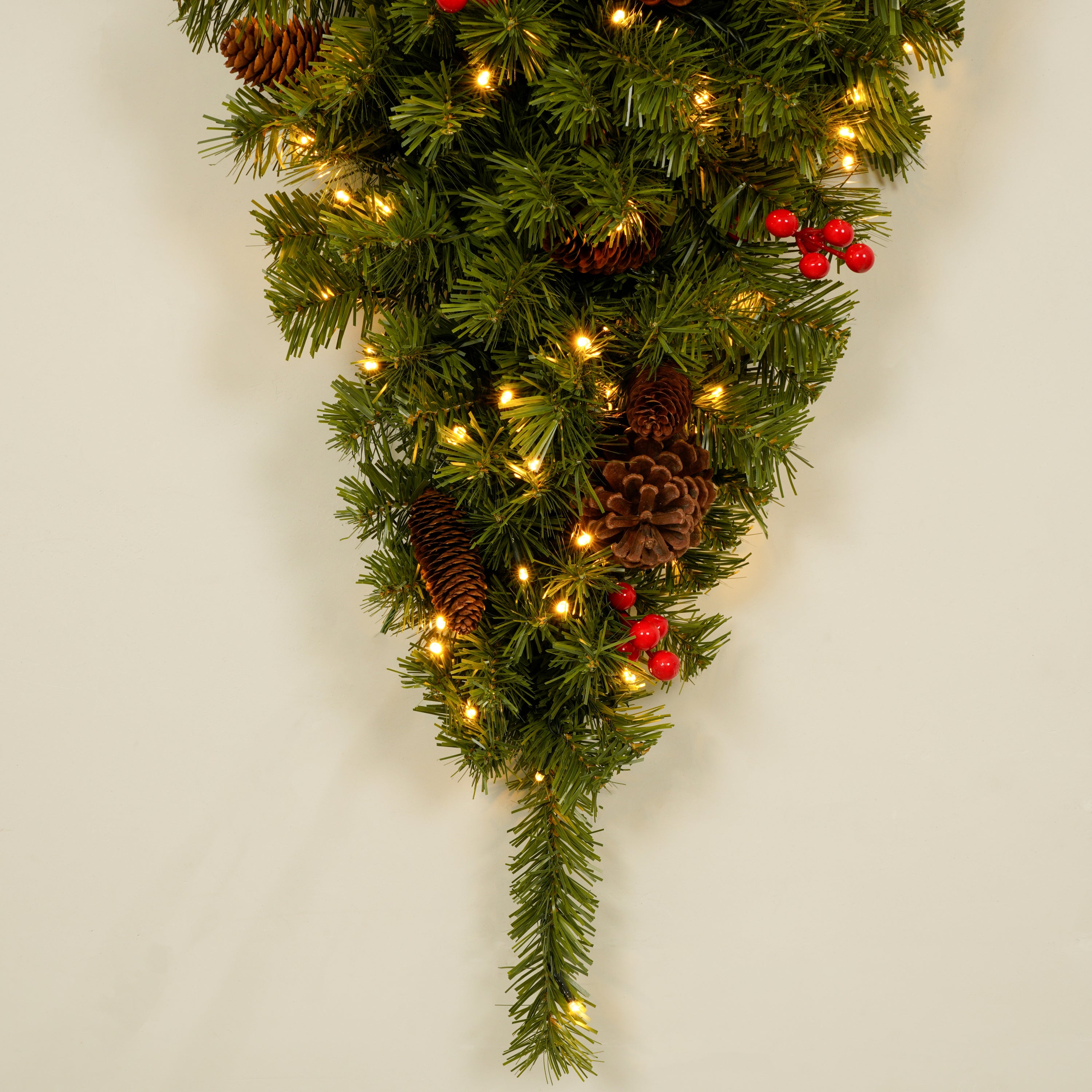 6ft Upside Down Hanging Quarter Tree | Xmas Tree w/ 300 LED Warm White Lights | 600 Lush Branch Tips