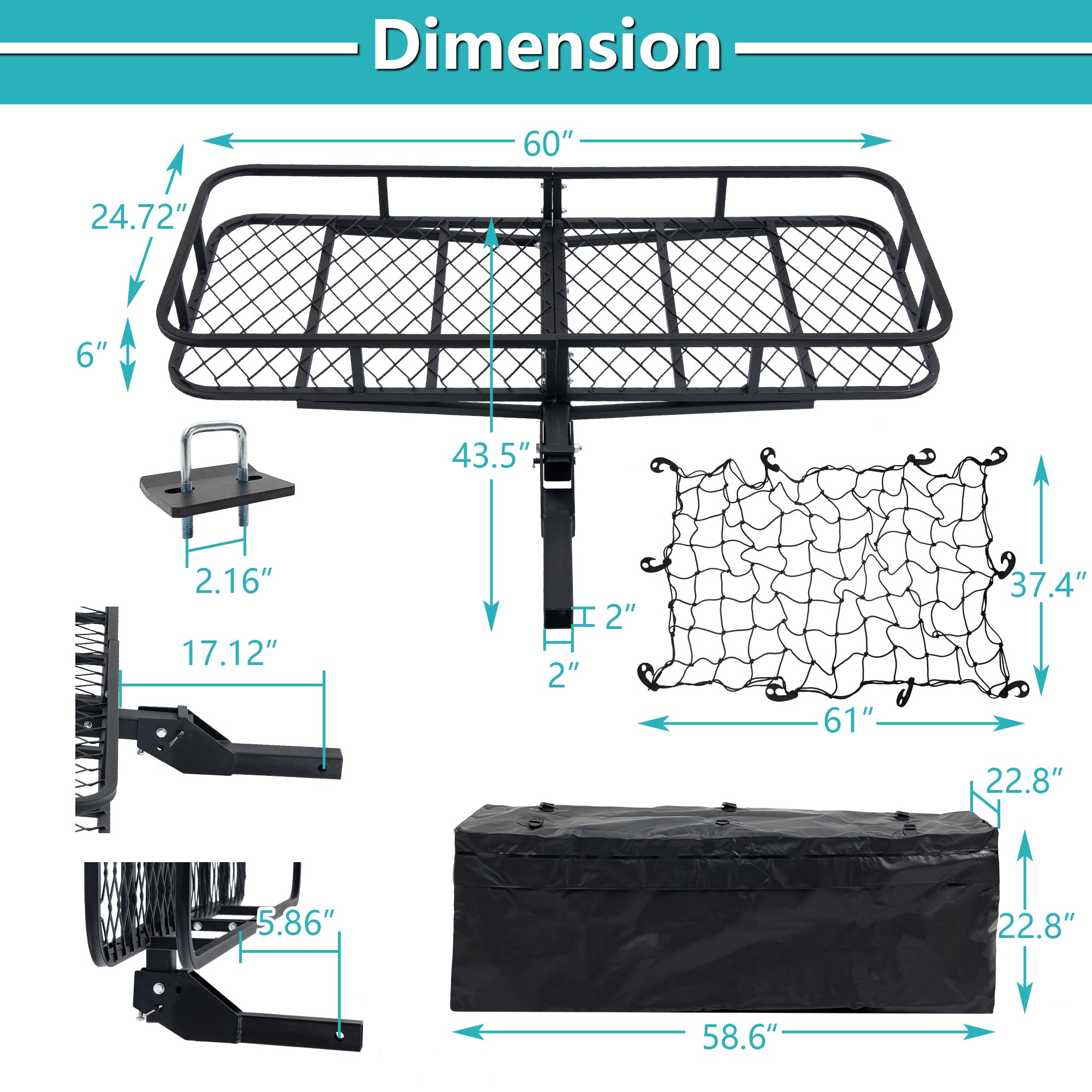 Folding Cargo Basket with Cargo Net - Spacious and Versatile | Easy-to-Install, Heavy-Duty Steel Frame | Ideal for Transporting Gear, Luggage, and Equipment | Black, Universal Fit | Conveniently Folds for Storage