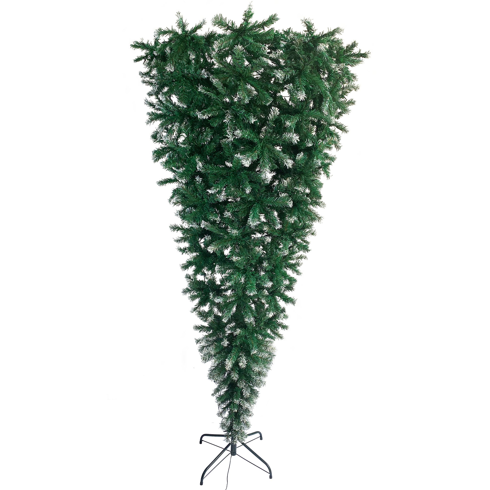 7.4ft Upside Down Green Christmas Tree with LED Warm White Lights & Easy Assembly - Green Leaves, Reinforced Metal Base - Xmas Tree in Unique Color & Size