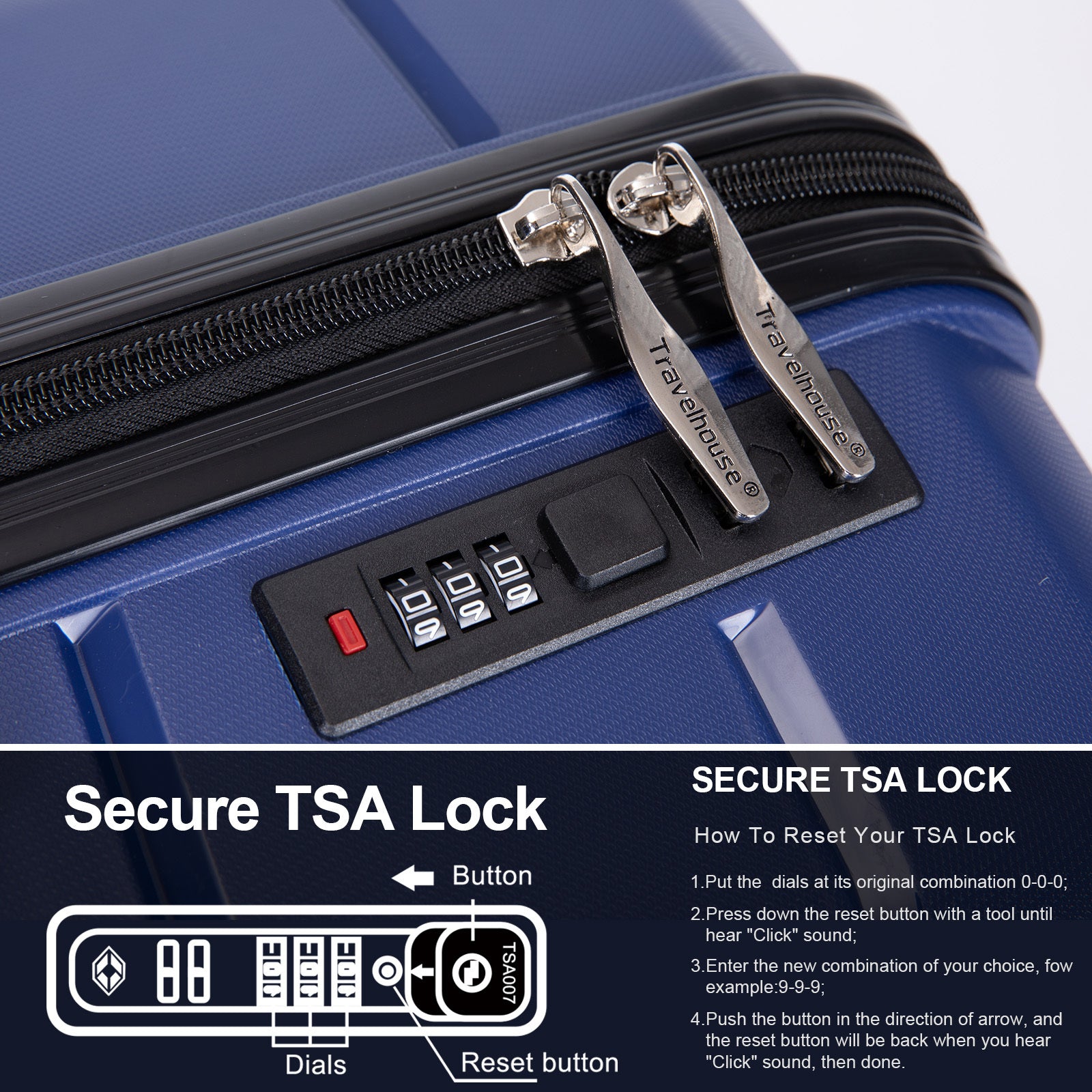 Hardshell Spinner Wheels PP Luggage Sets with TSA Lock, 3-Piece Set (20/24/28), Navy