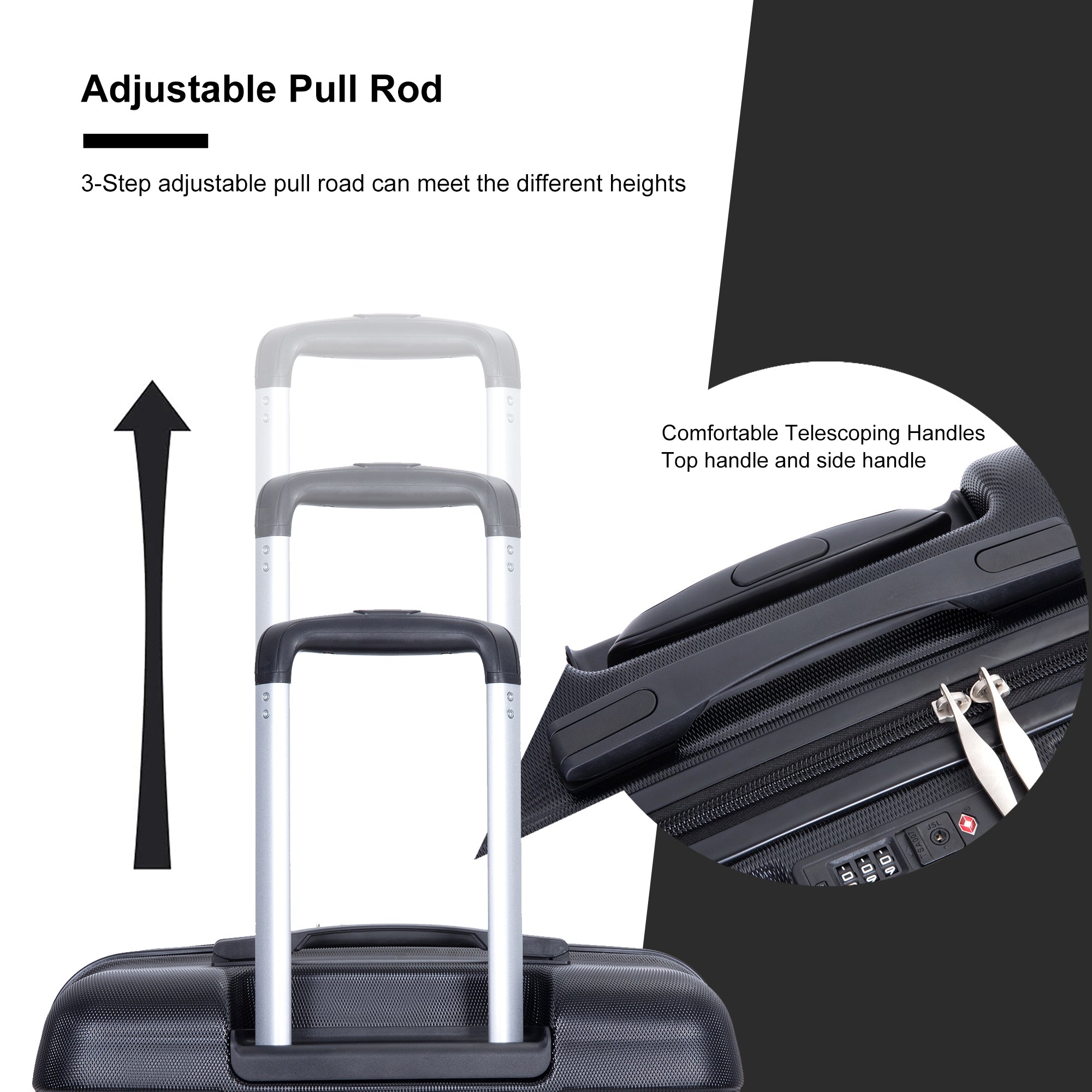 Expandable 3 Piece Luggage Set: Lightweight & Durable Suitcase with Hooks, Spinner Wheels, TSA Lock - Black (21/25/29)