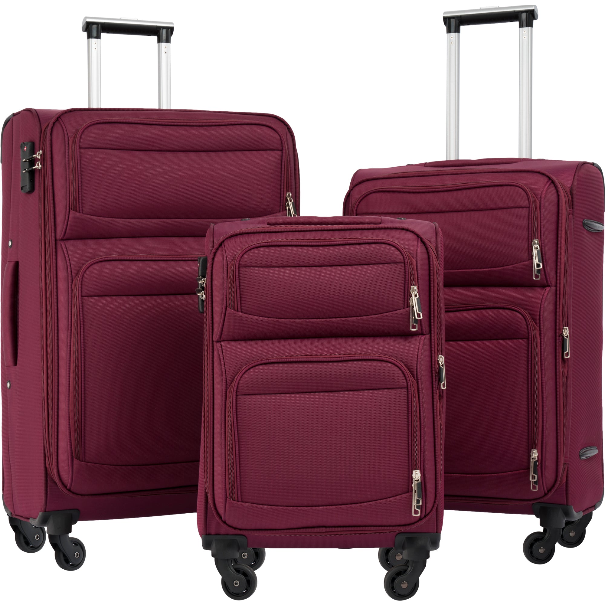 Softside Luggage Expandable 3 Piece Set Suitcase - Lightweight Upright Spinner Softshell Travel Set - Available in Various Colors and Sizes