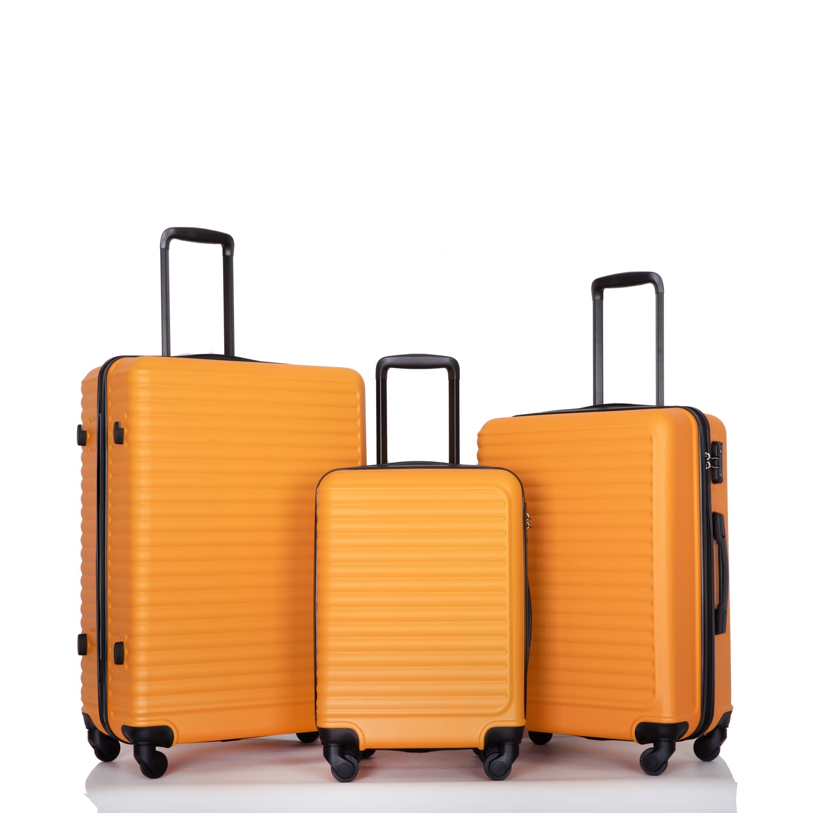 3 Piece Luggage Sets: Lightweight ABS Suitcase with Hooks, Spinner Wheels, TSA Lock (20/24/28) - ORANGE