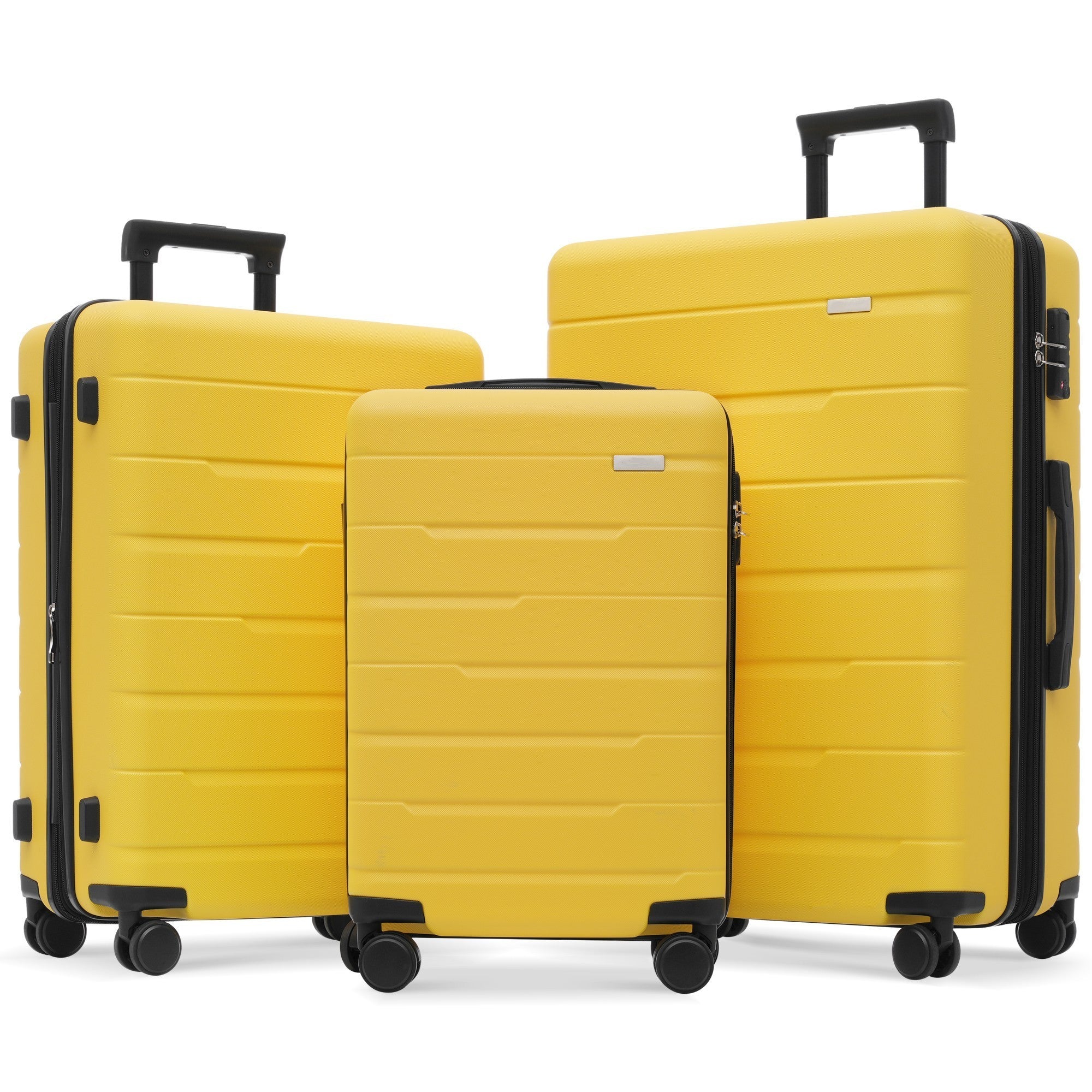 Luggage Sets 3 Piece Suitcase Set 20/24/28, Carry on Luggage Airline Approved, Hard Case with Spinner Wheels, Yellow and Black