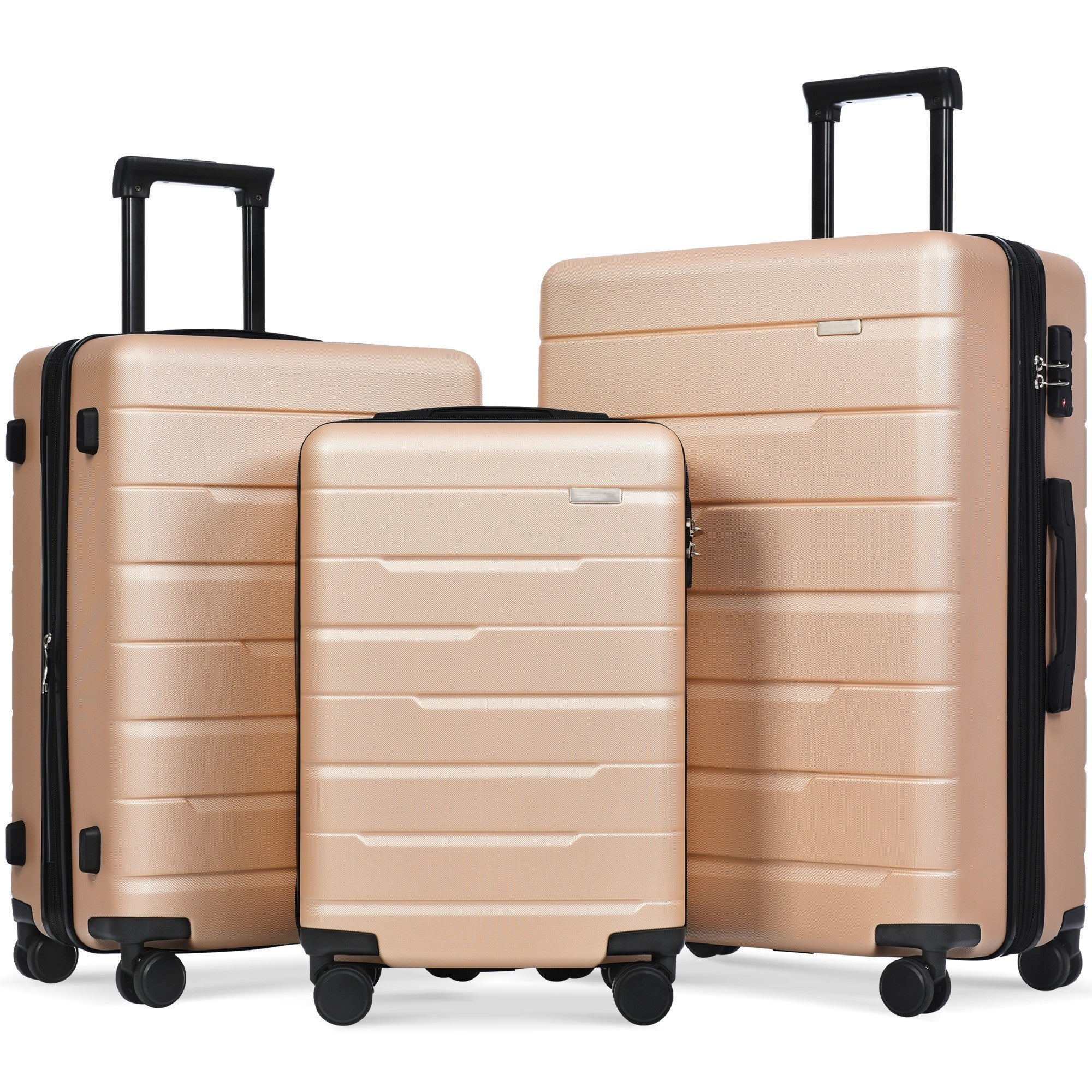 Luggage Set 3 Piece Suitcase Set 20/24/28, Carry on Luggage Airline Approved, Hard Case with Spinner Wheels, Champagne